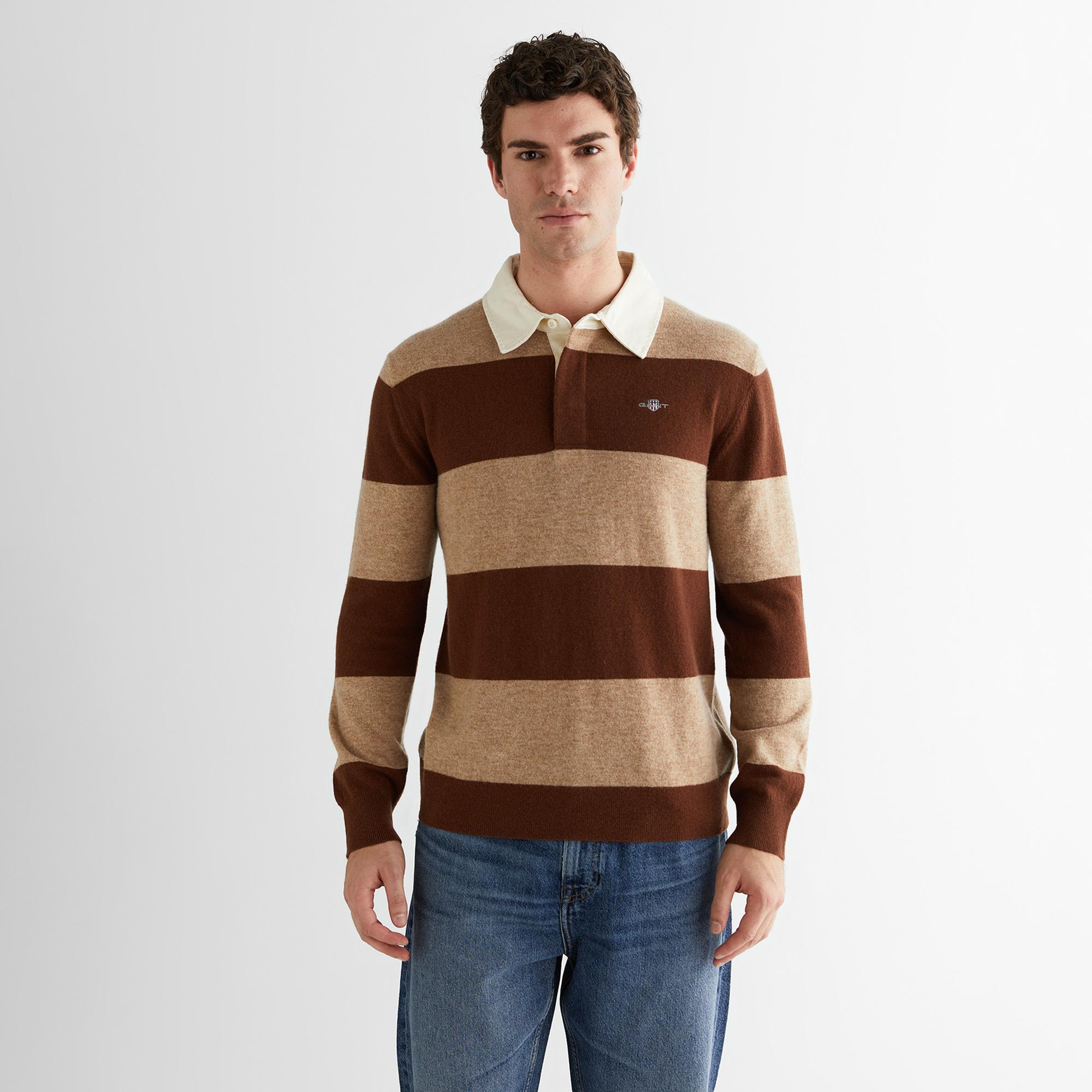 GANT Erkek Bej Regular Fit Yün Karışımlı Polo Yaka Yün Karışımlı Triko