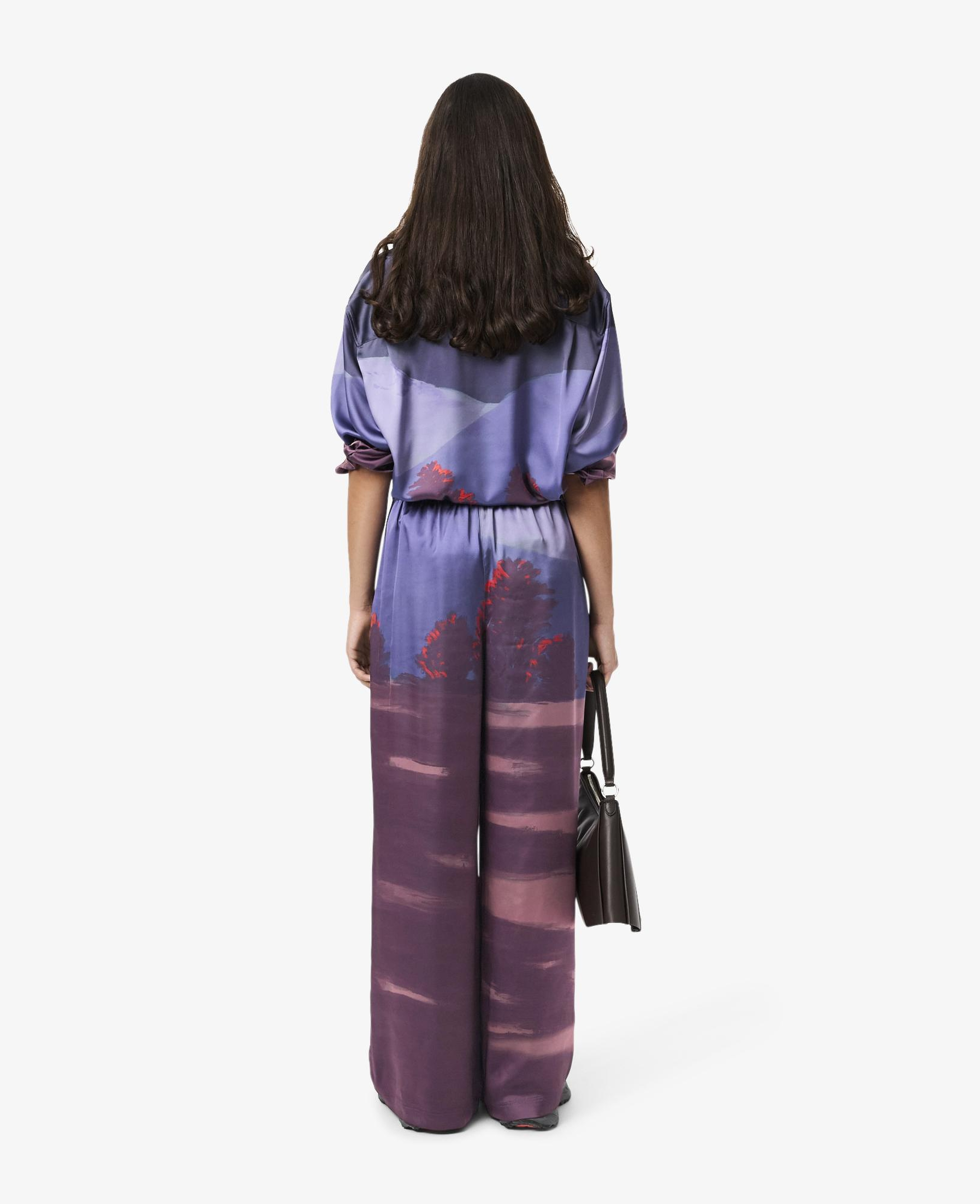 Kadın Oversize Fit Baskılı Mor Pantolon