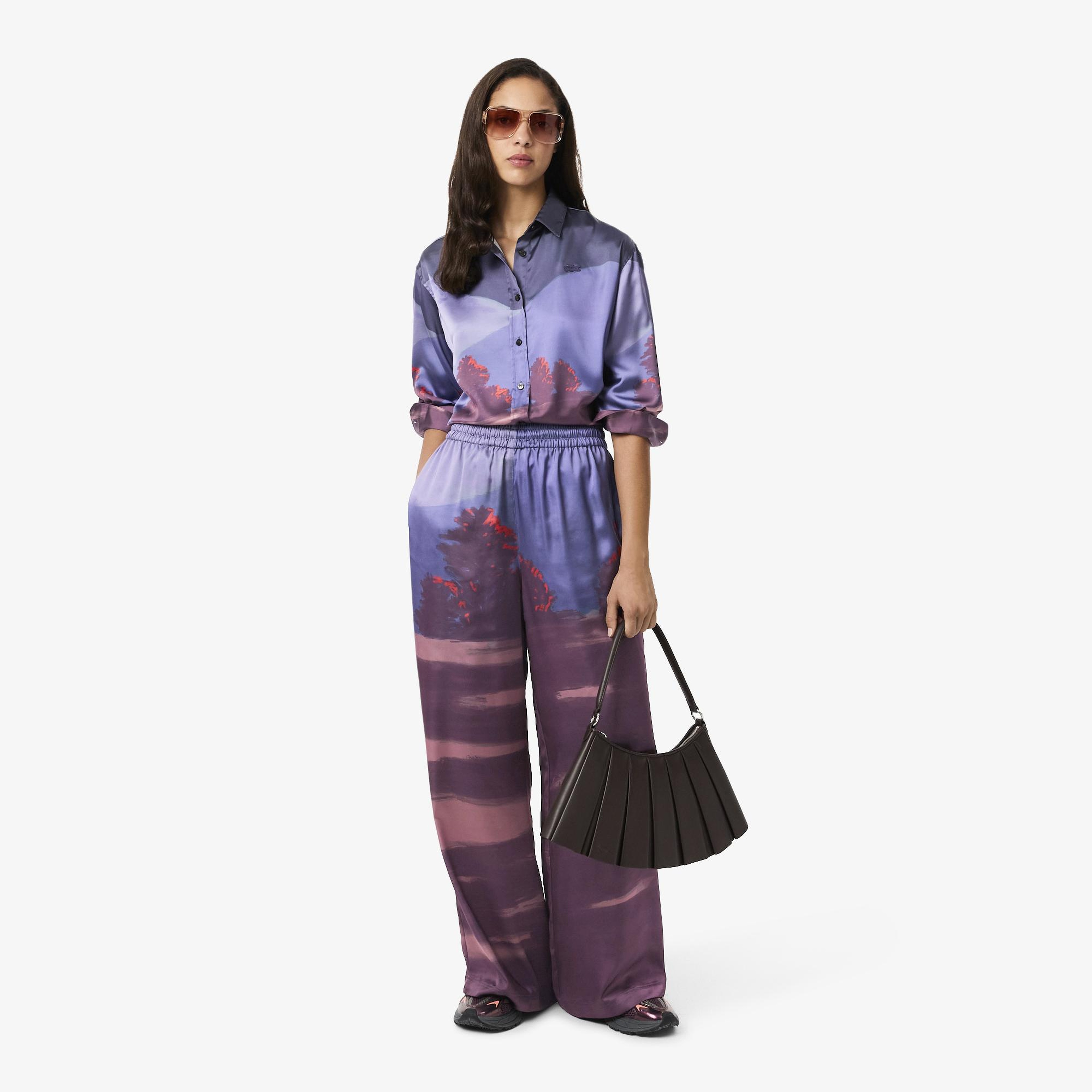Kadın Oversize Fit Baskılı Mor Pantolon