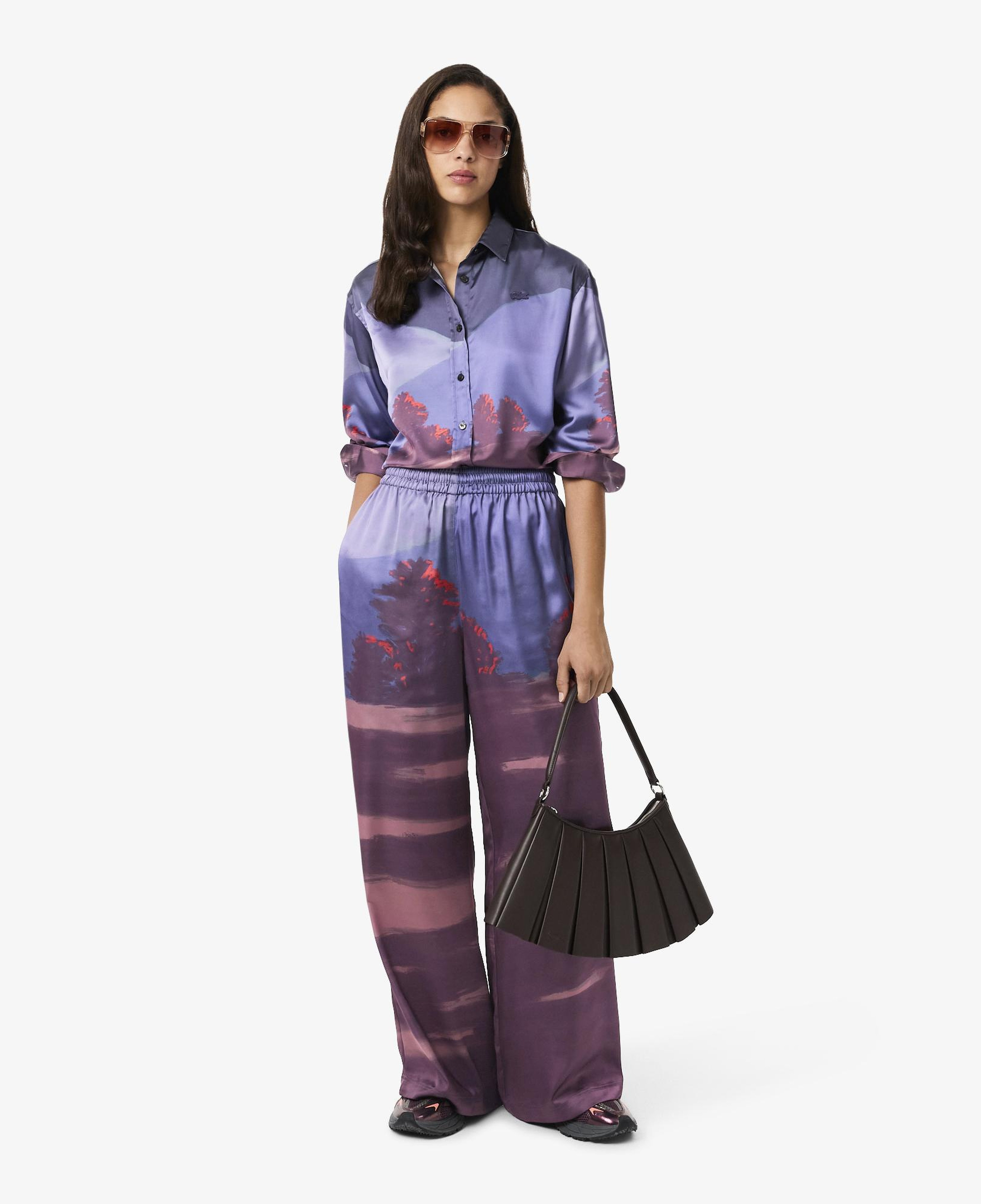Kadın Oversize Fit Baskılı Mor Pantolon