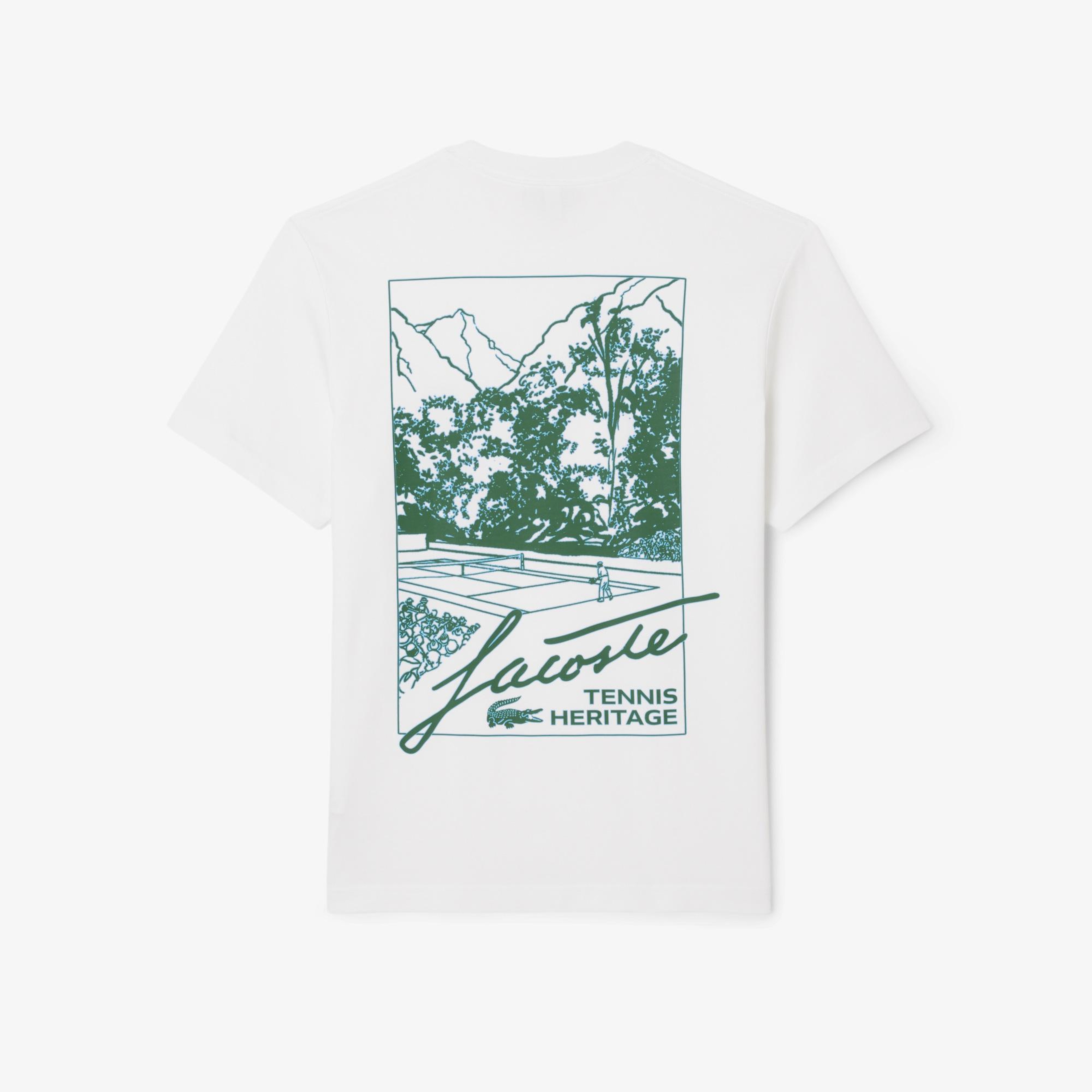 Lacoste Tennis Heritage Multi Print Erkek Beyaz T-Shirt