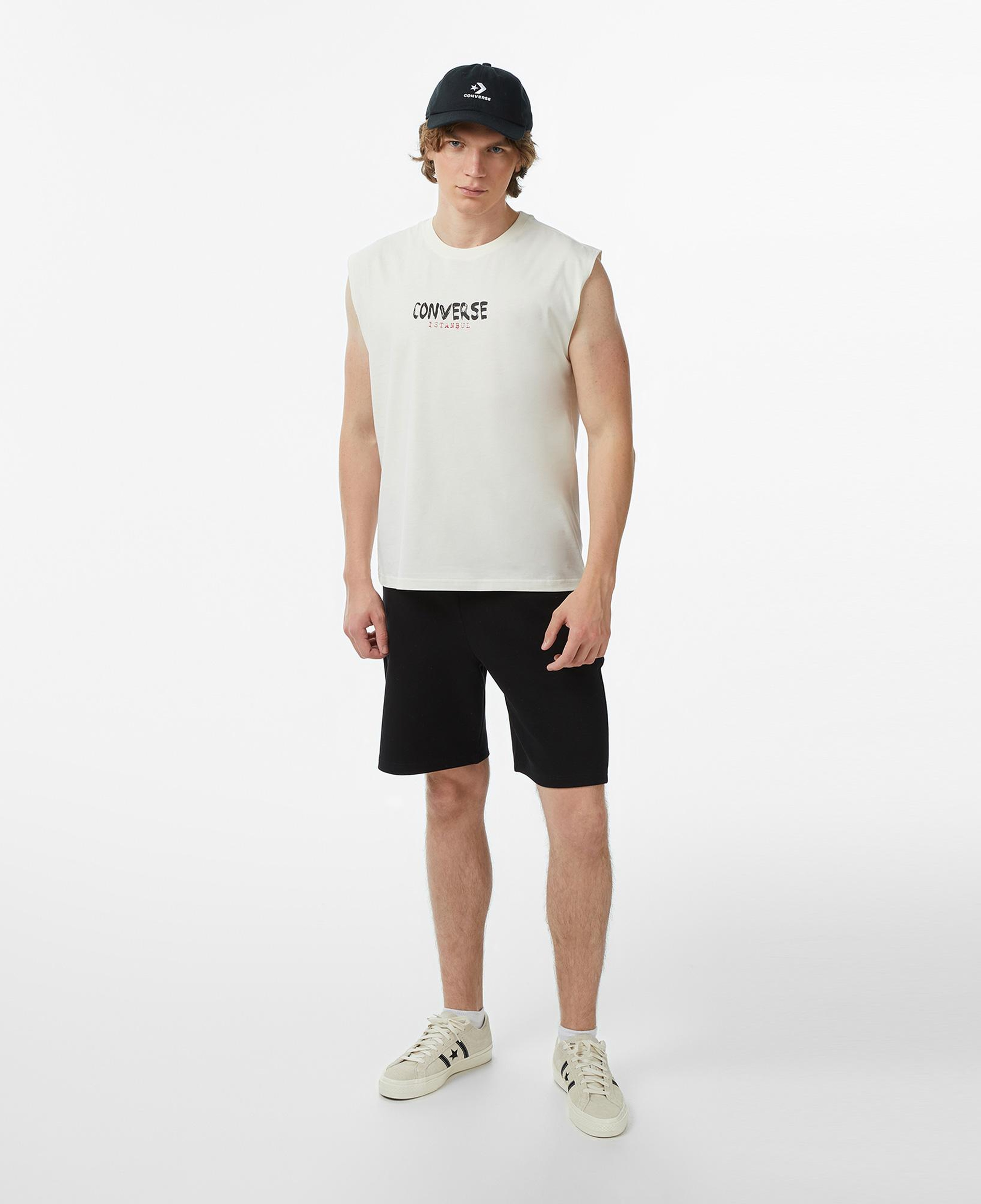 Converse Erkek Krem Grafik Baskılı Kolsuz T-Shirt