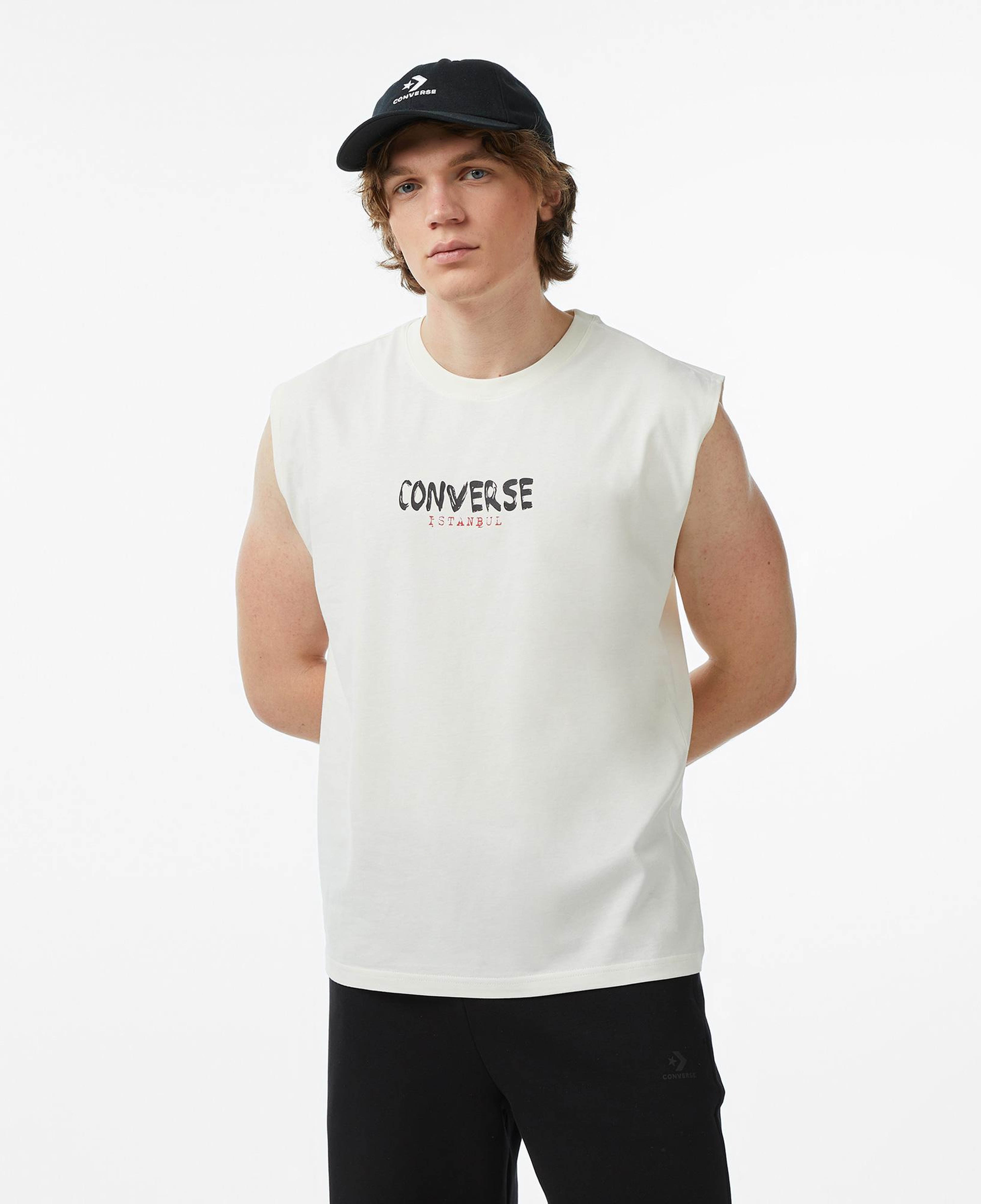 Converse Erkek Krem Grafik Baskılı Kolsuz T-Shirt