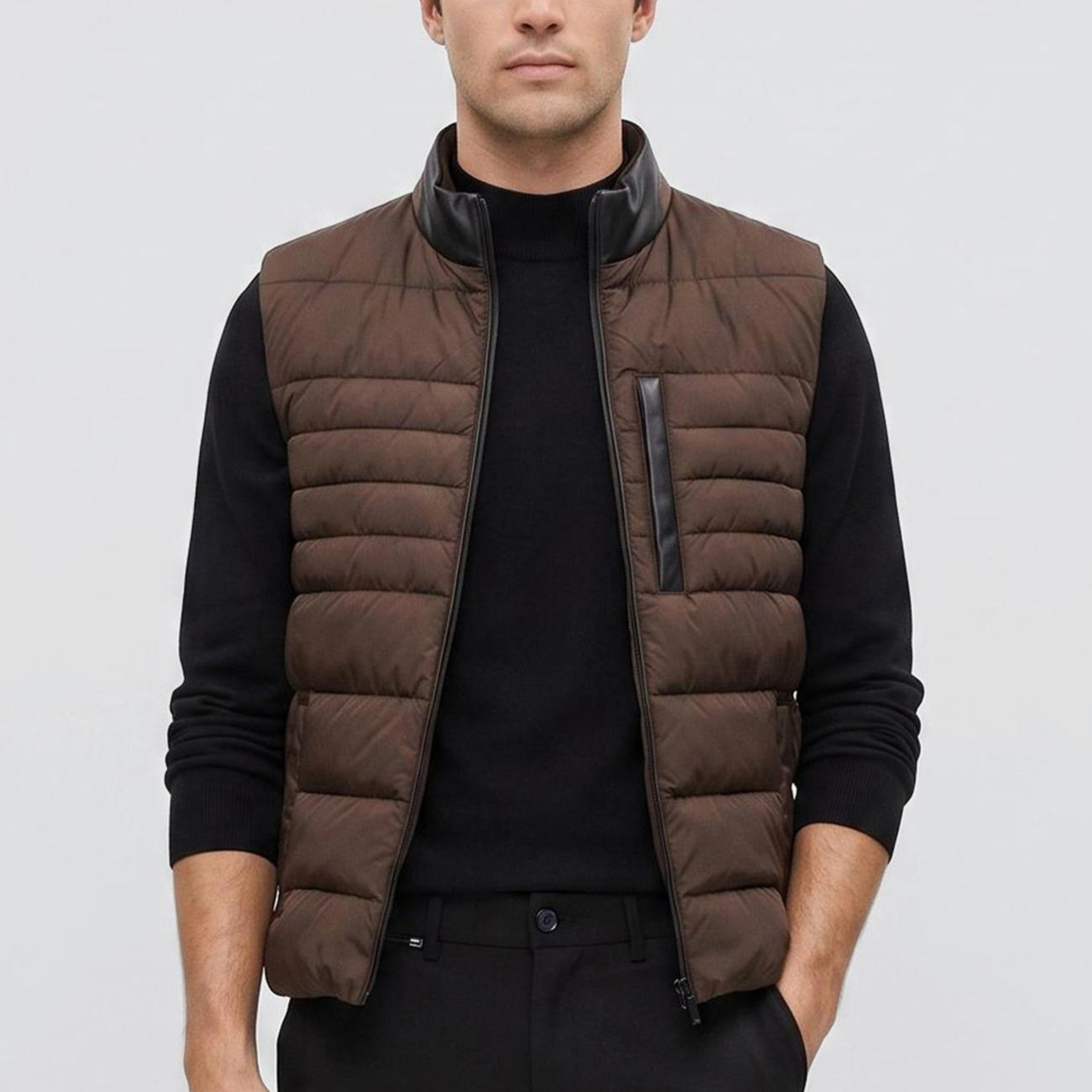 Network Erkek Kahverengi Dik Yaka Puffer Casual Yelek