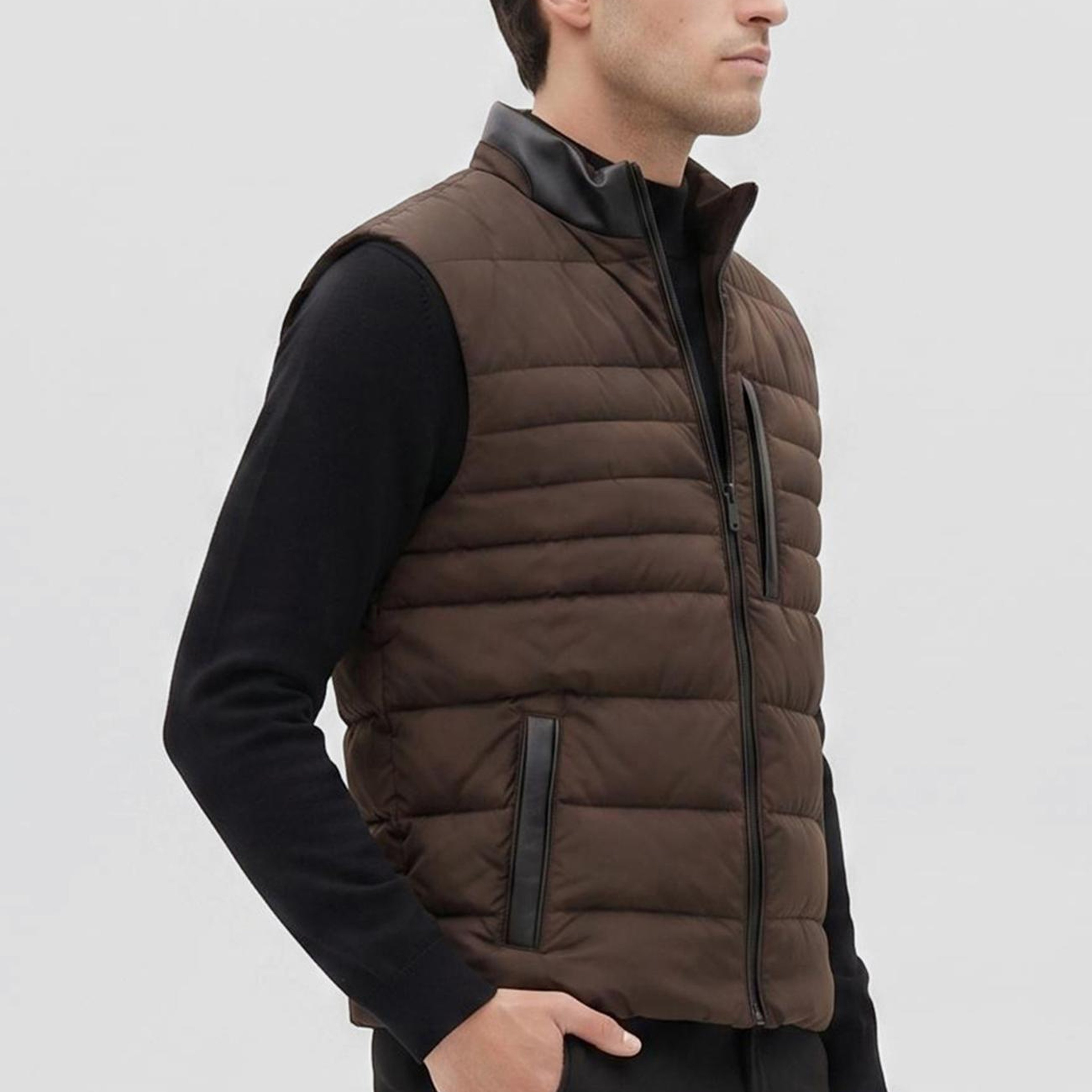Network Erkek Kahverengi Dik Yaka Puffer Casual Yelek