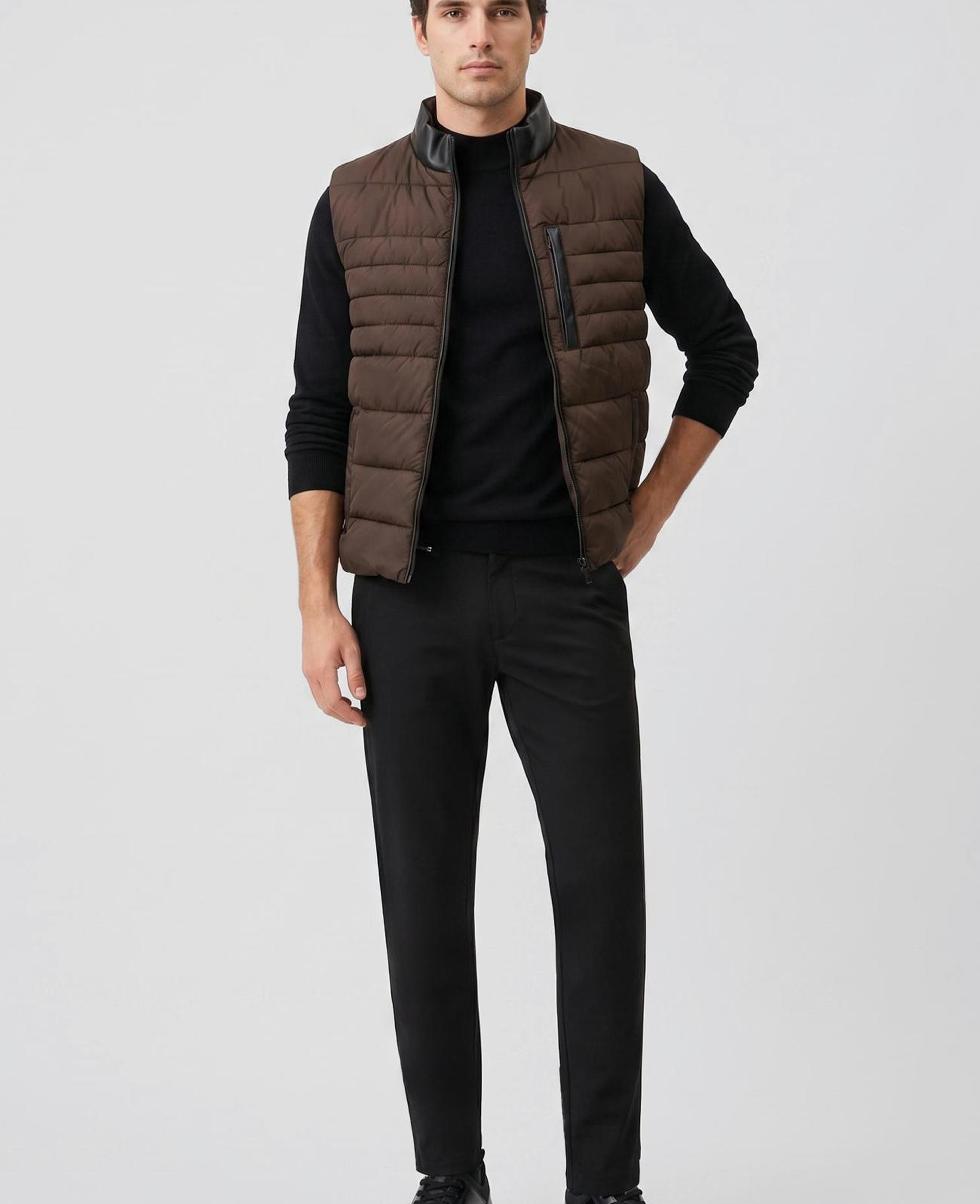 Network Erkek Kahverengi Dik Yaka Puffer Casual Yelek