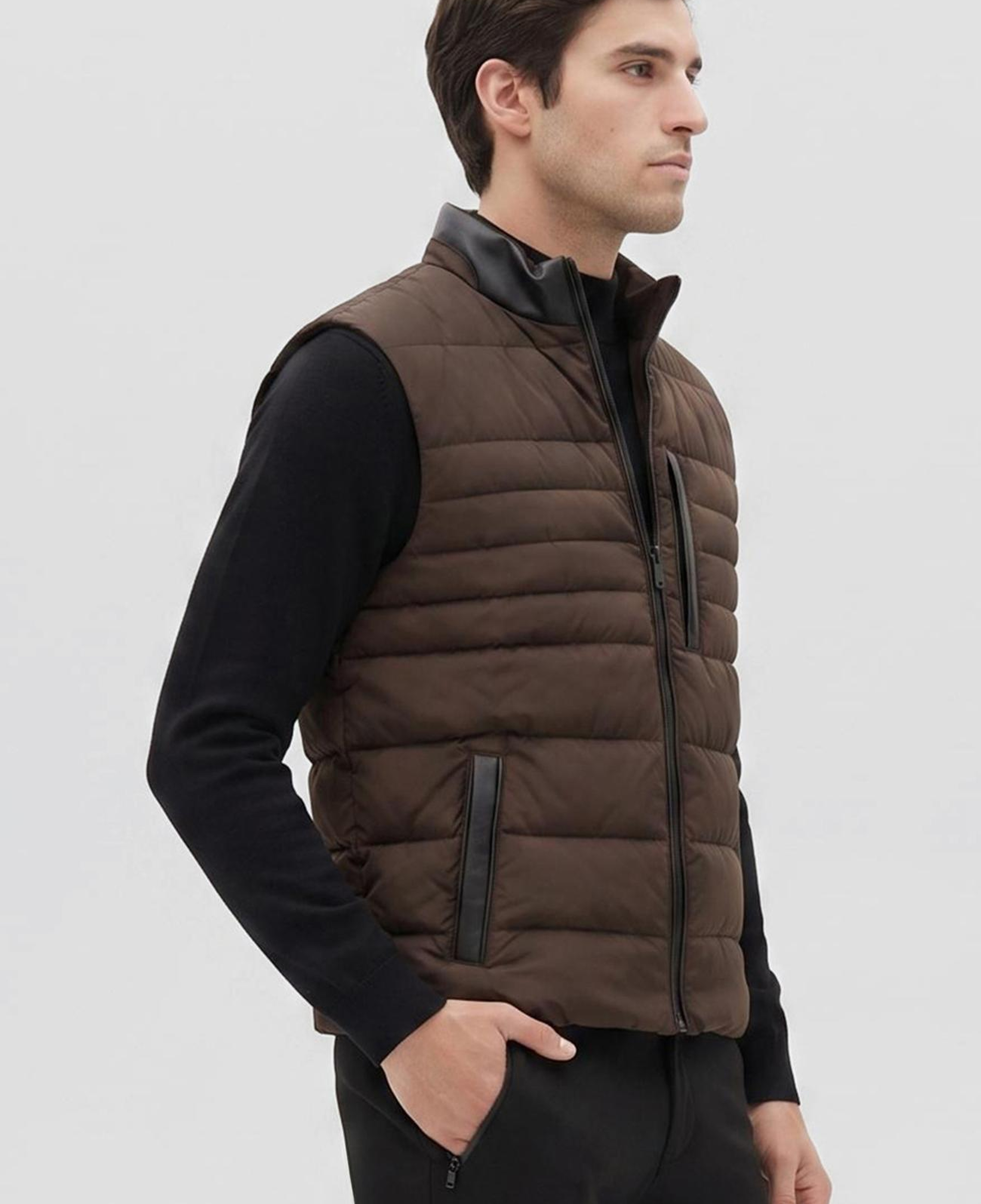 Network Erkek Kahverengi Dik Yaka Puffer Casual Yelek