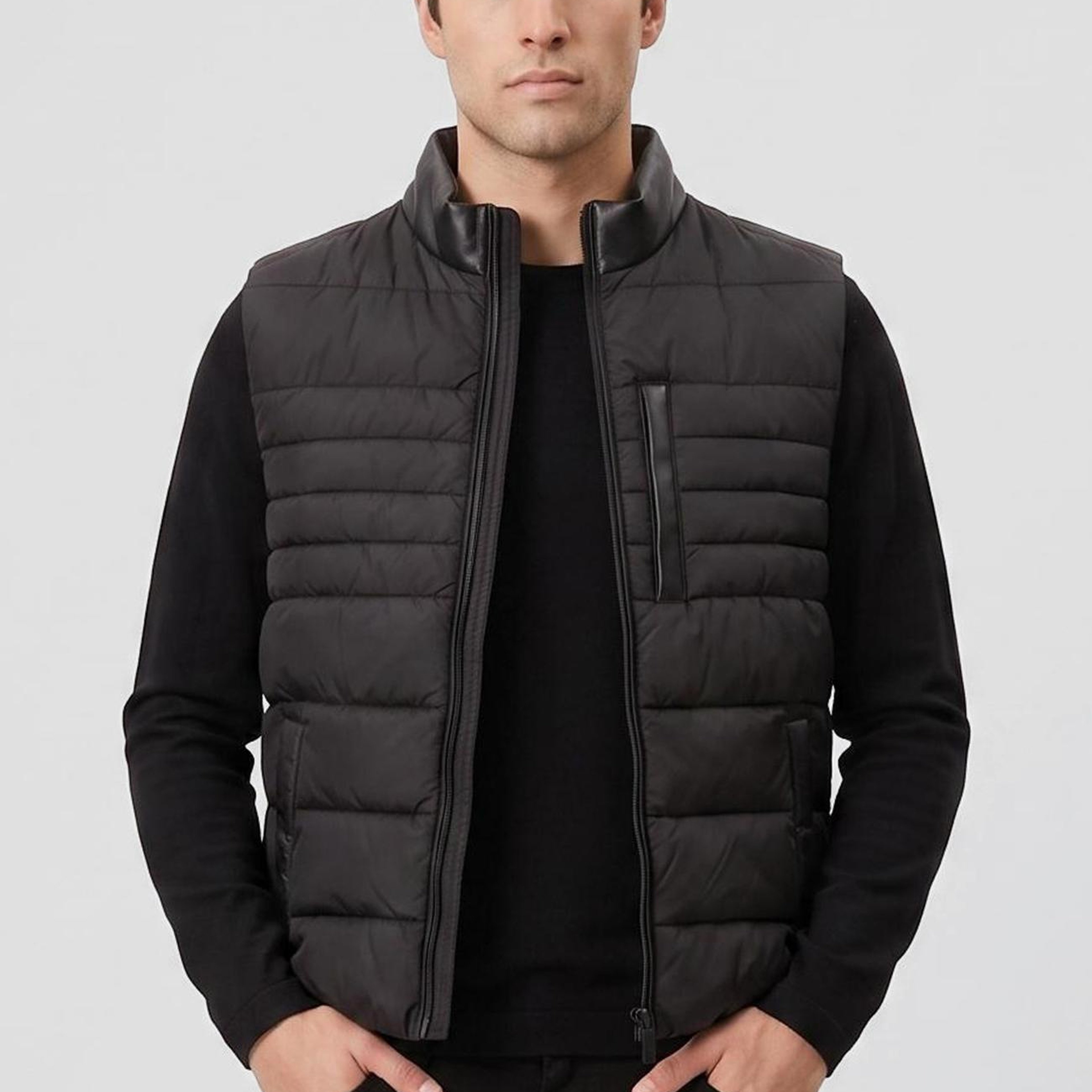 Network Erkek Siyah Dik Yaka Puffer Casual Yelek