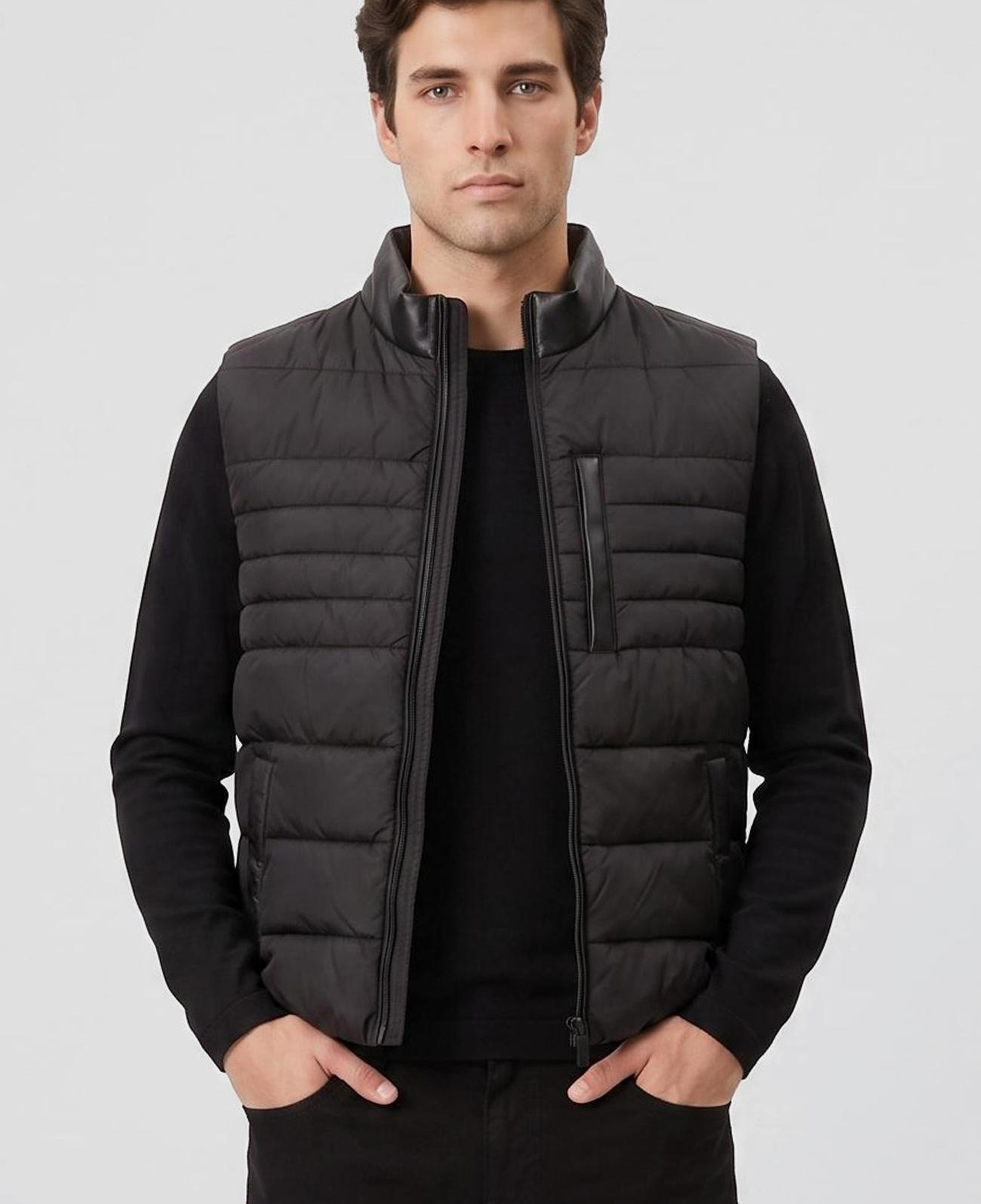 Network Erkek Siyah Dik Yaka Puffer Casual Yelek