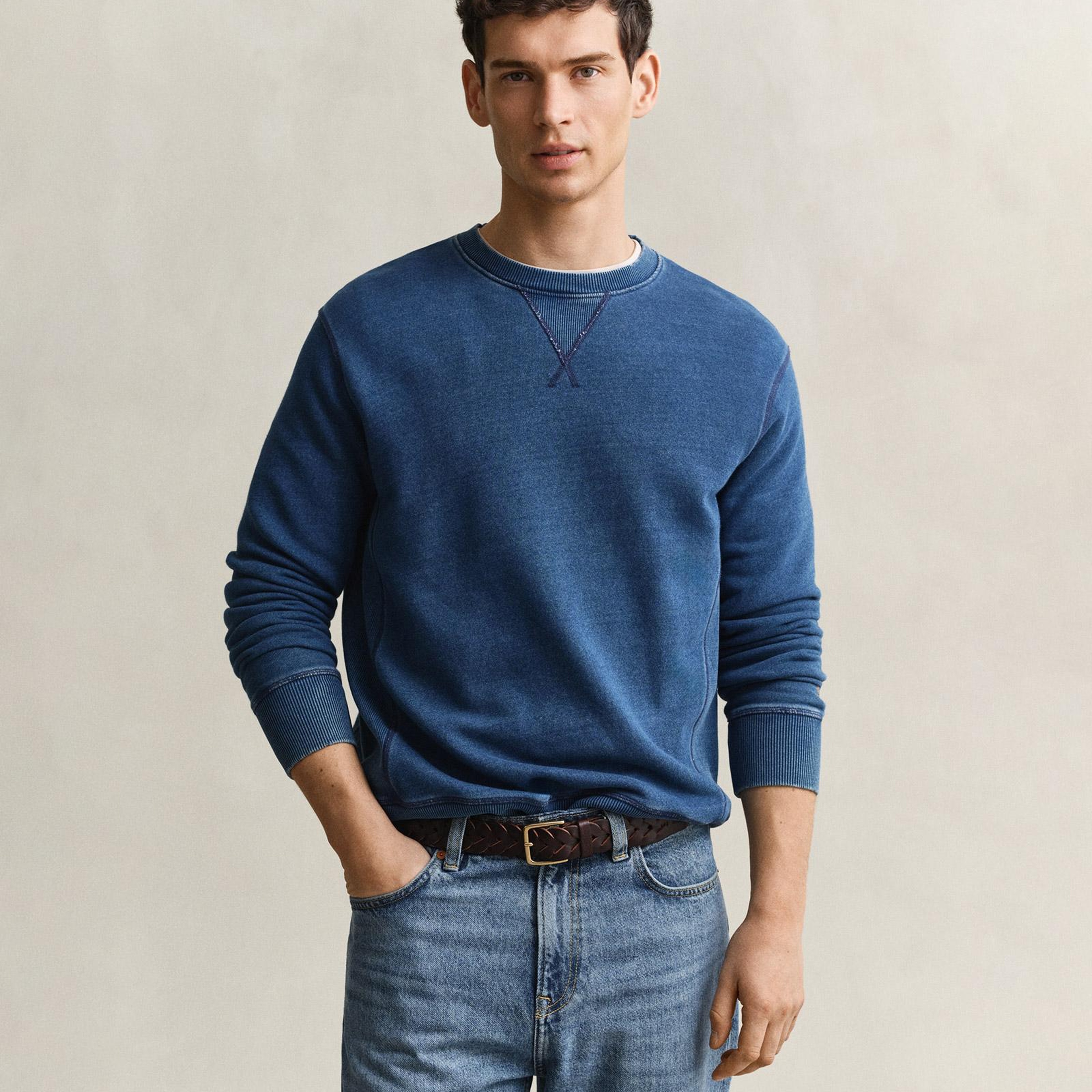 GANT Erkek Mavi Bisiklet Yaka Sweatshirt