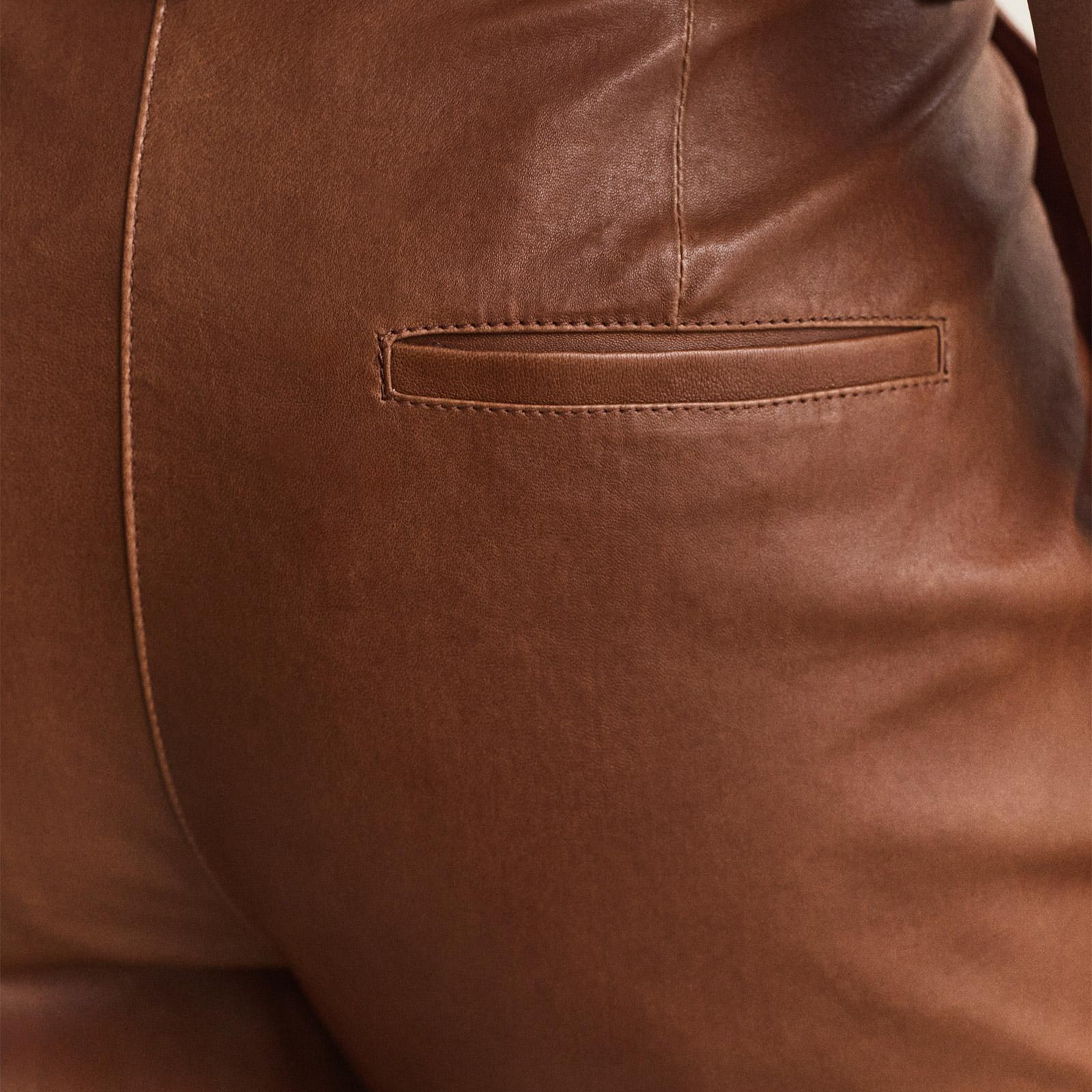 GANT Kadın Bej Regular Fit Deri Pantolon