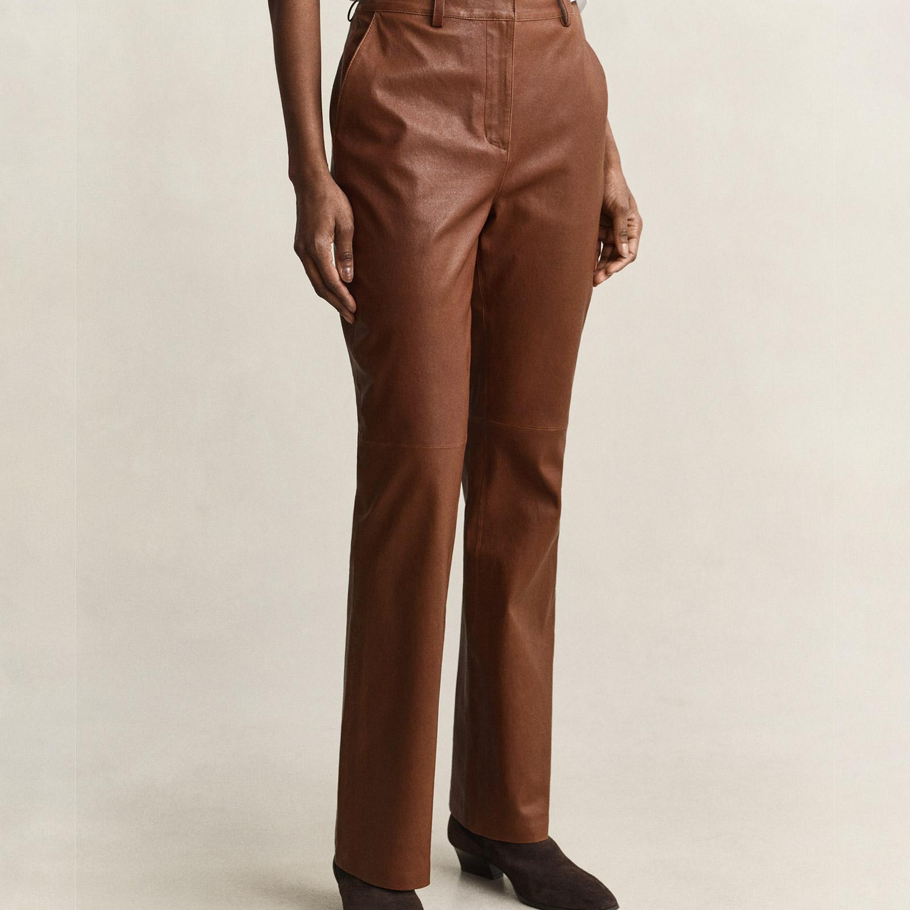 GANT Kadın Bej Regular Fit Deri Pantolon
