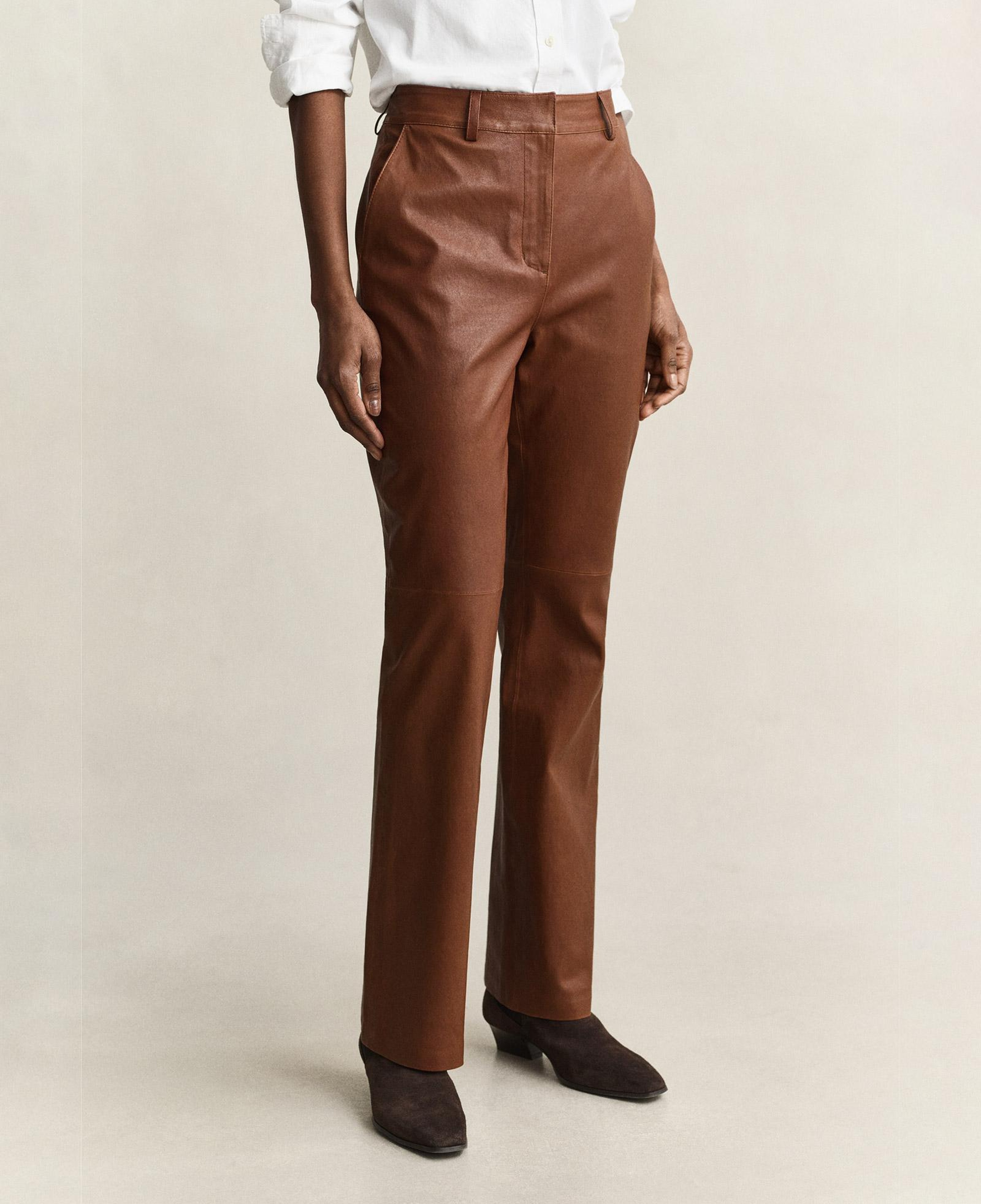 GANT Kadın Bej Regular Fit Deri Pantolon