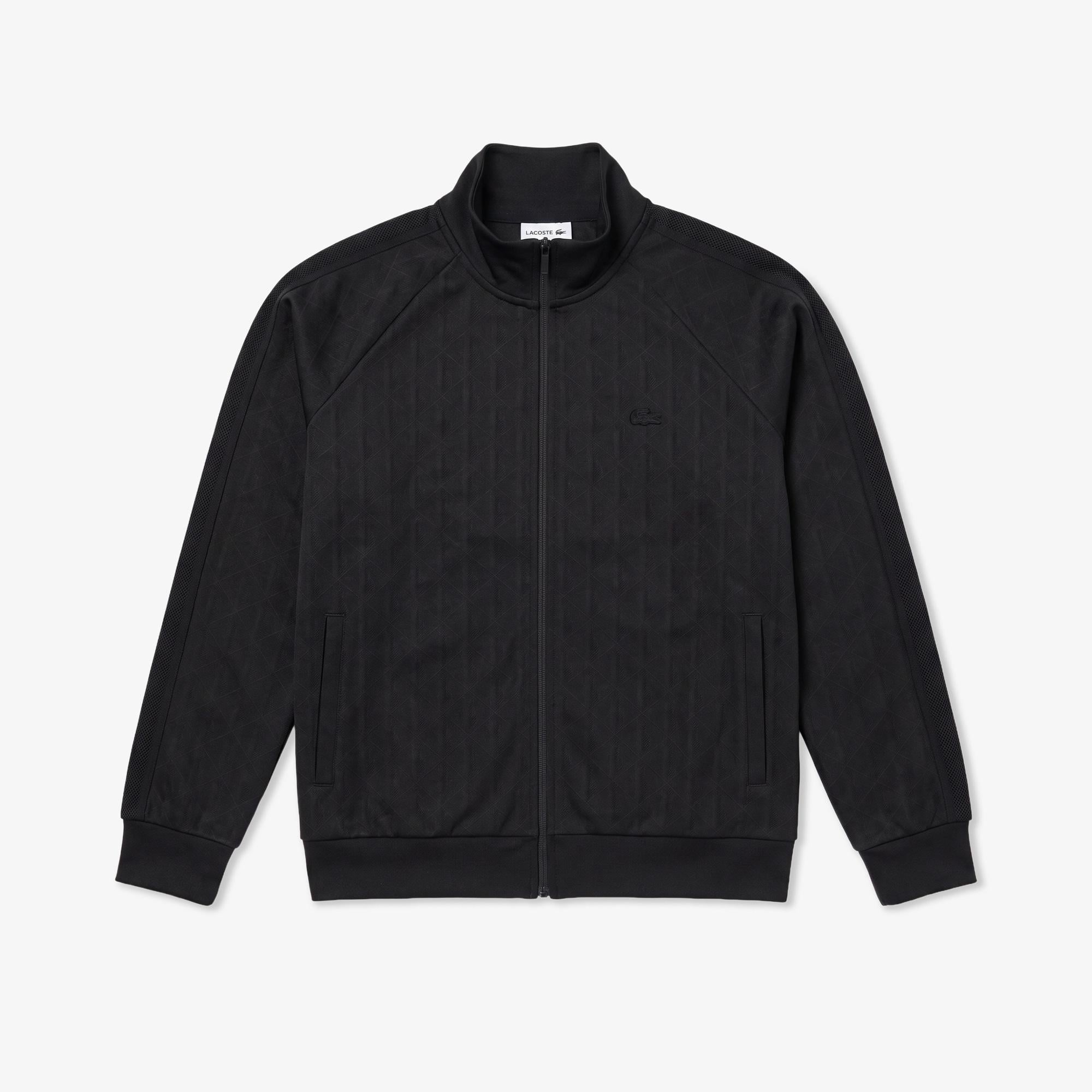 Erkek Regular Fit Fermuarlı Monogram Siyah Sweatshirt