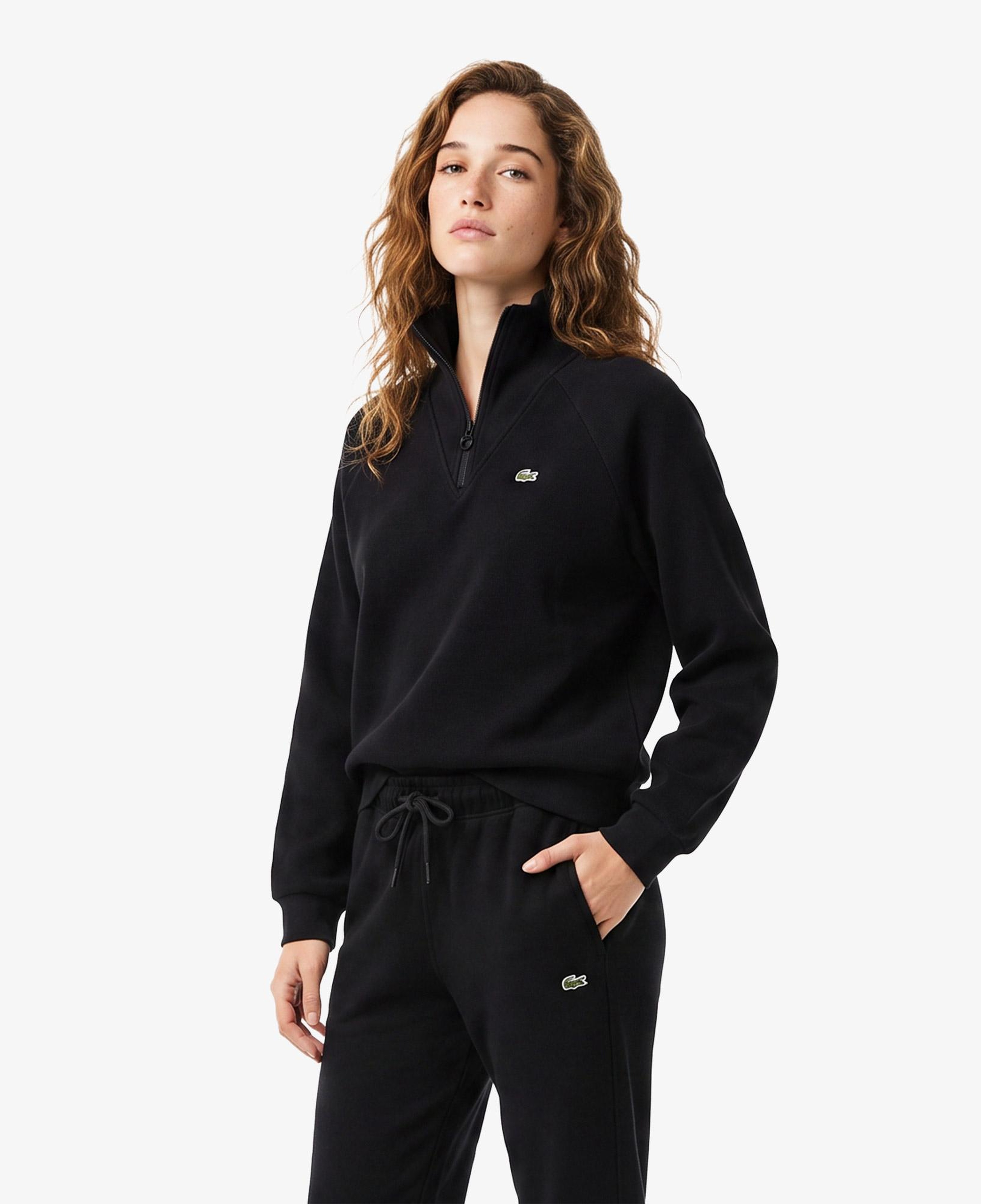 Kadın Regular Fit Yarım Fermuarlı Siyah Sweatshirt