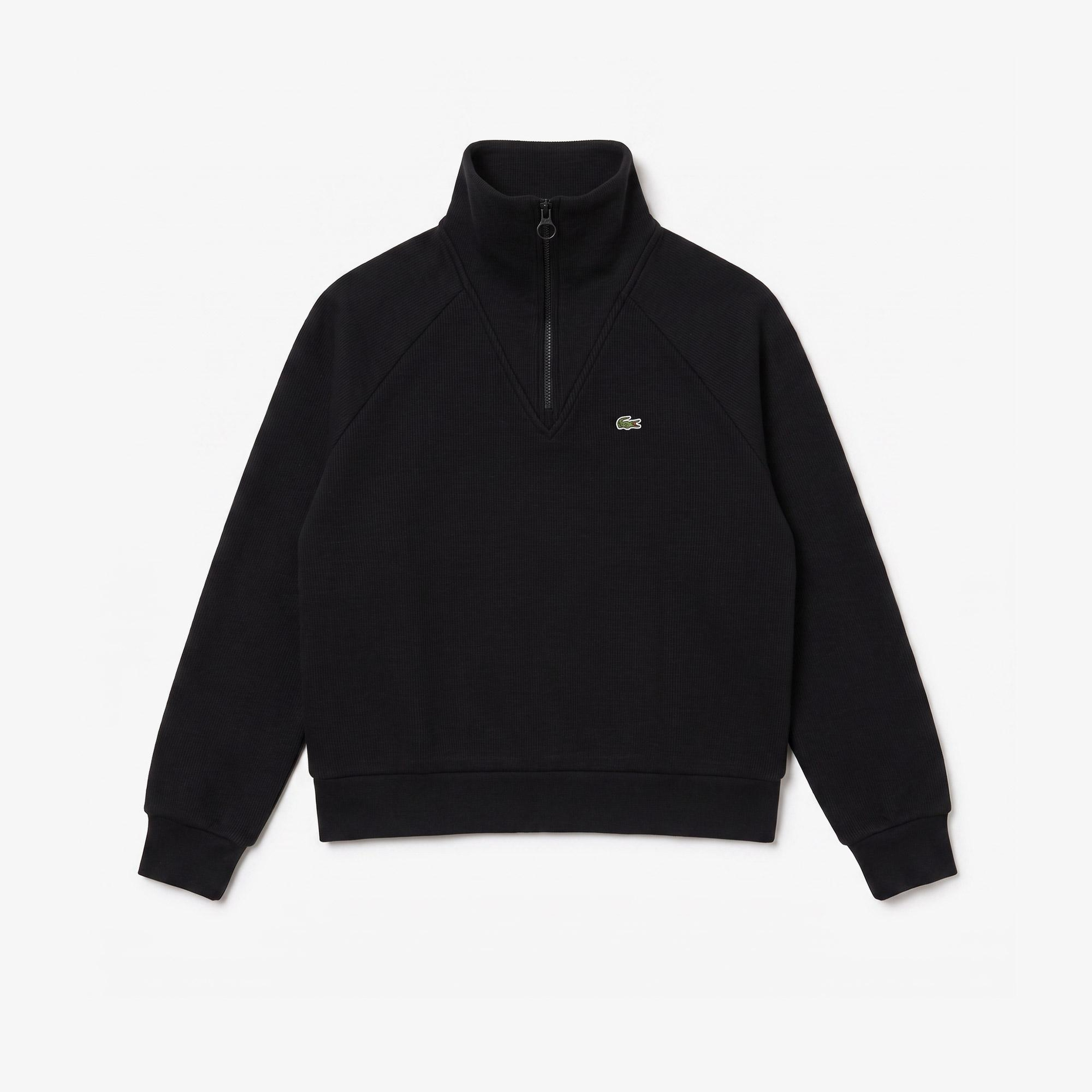 Kadın Regular Fit Yarım Fermuarlı Siyah Sweatshirt