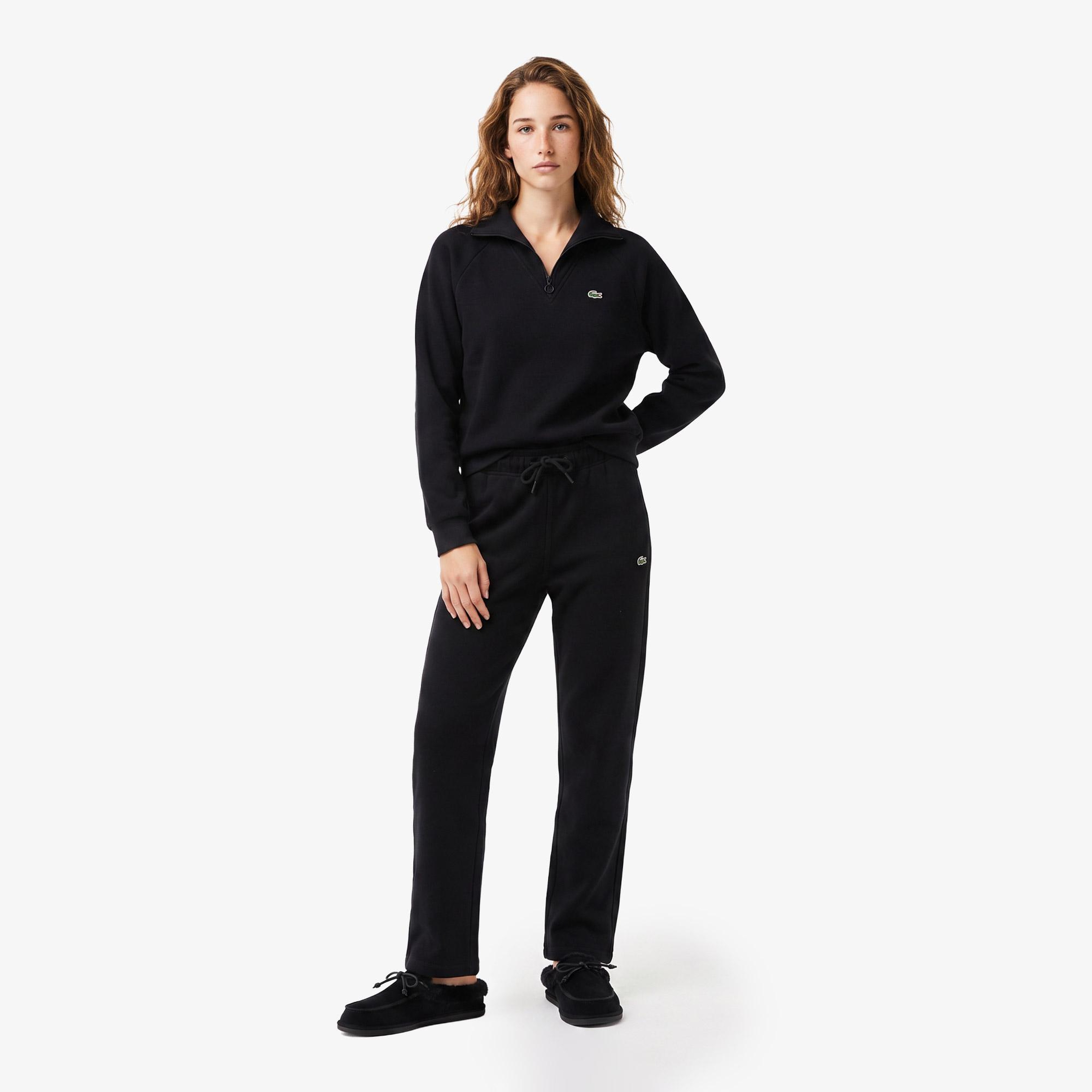 Kadın Regular Fit Yarım Fermuarlı Siyah Sweatshirt