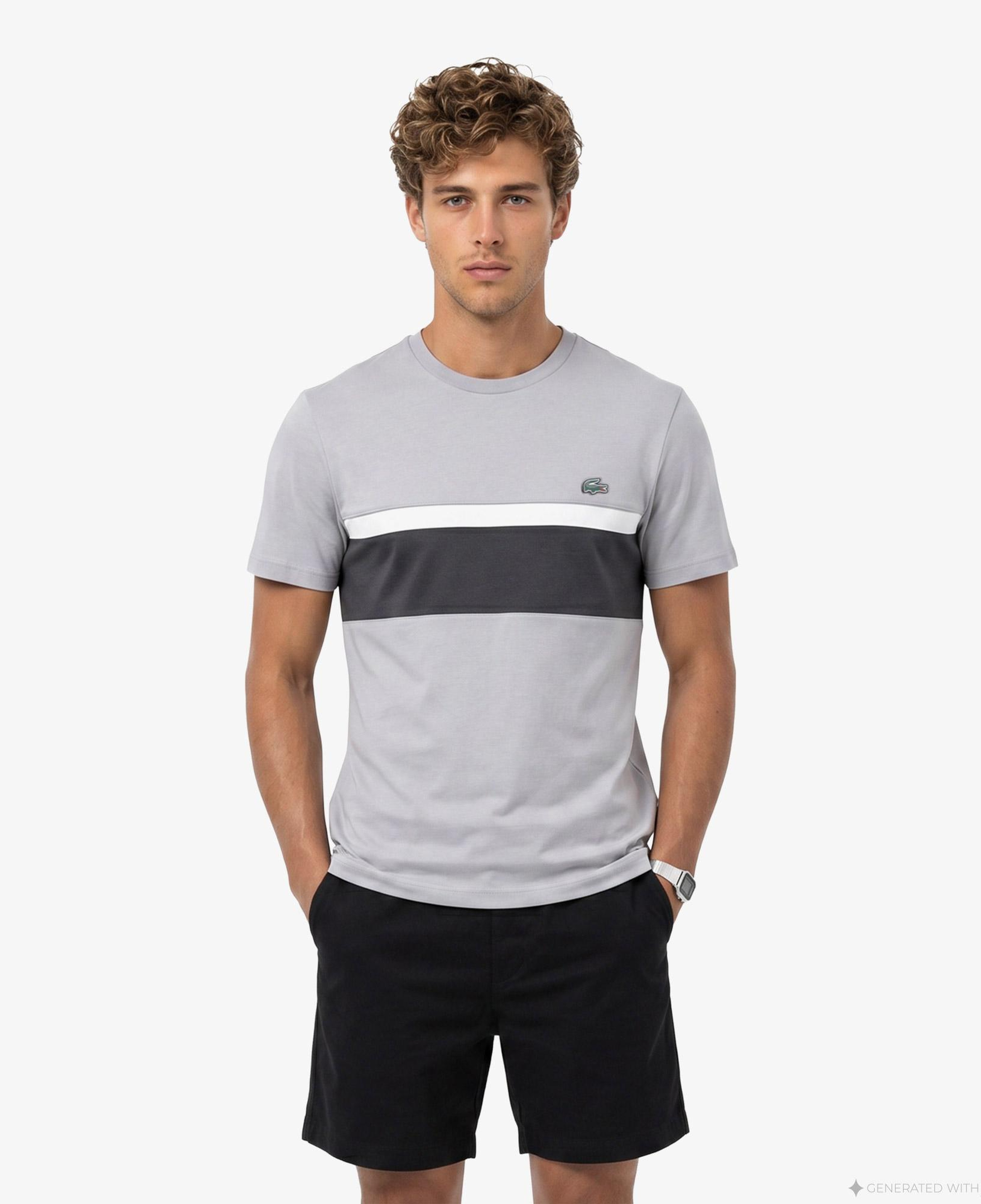 Erkek Regular Fit Bisiklet Yaka Renk Bloklu Gri T-Shirt