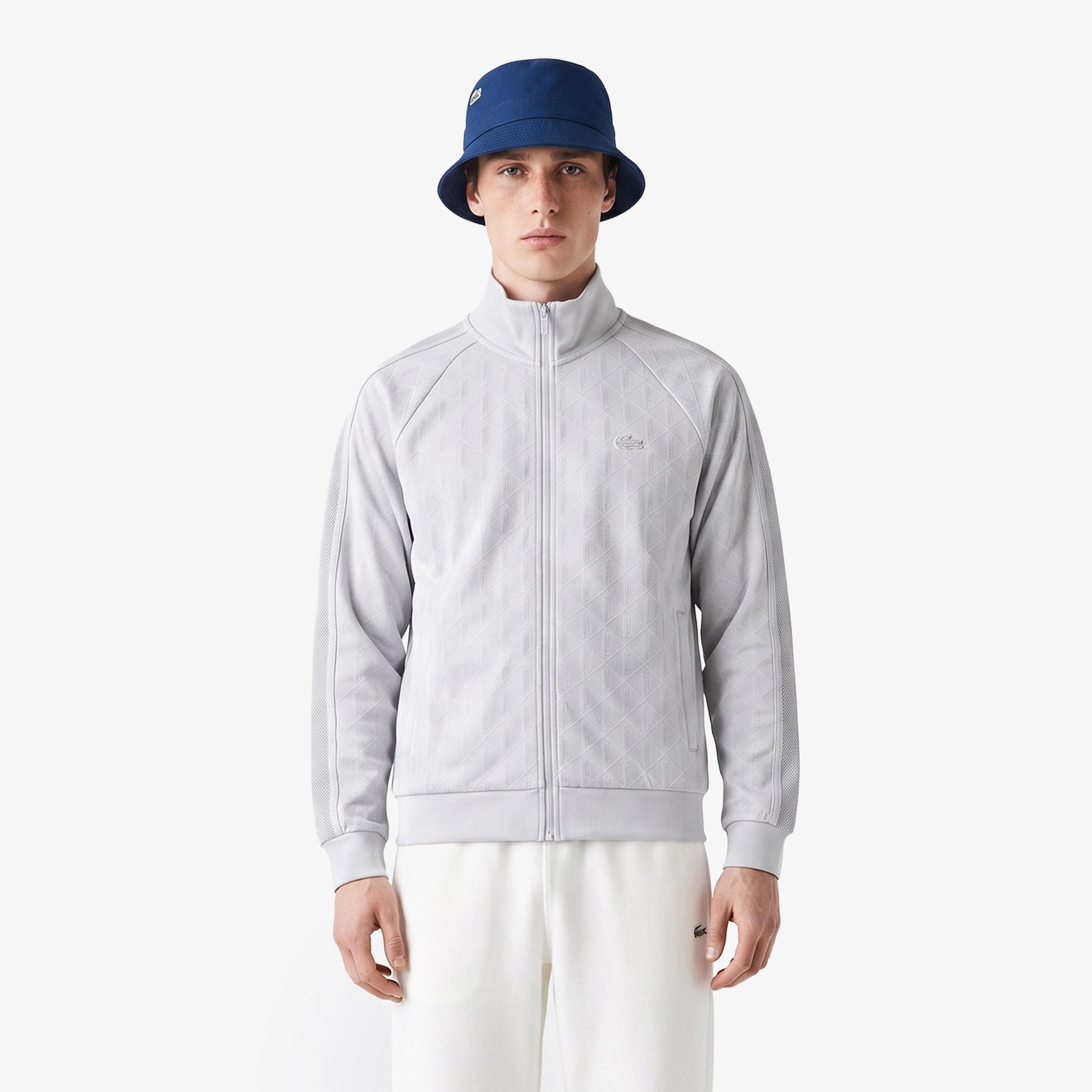 Erkek Regular Fit Fermuarlı Monogram Gri Sweatshirt