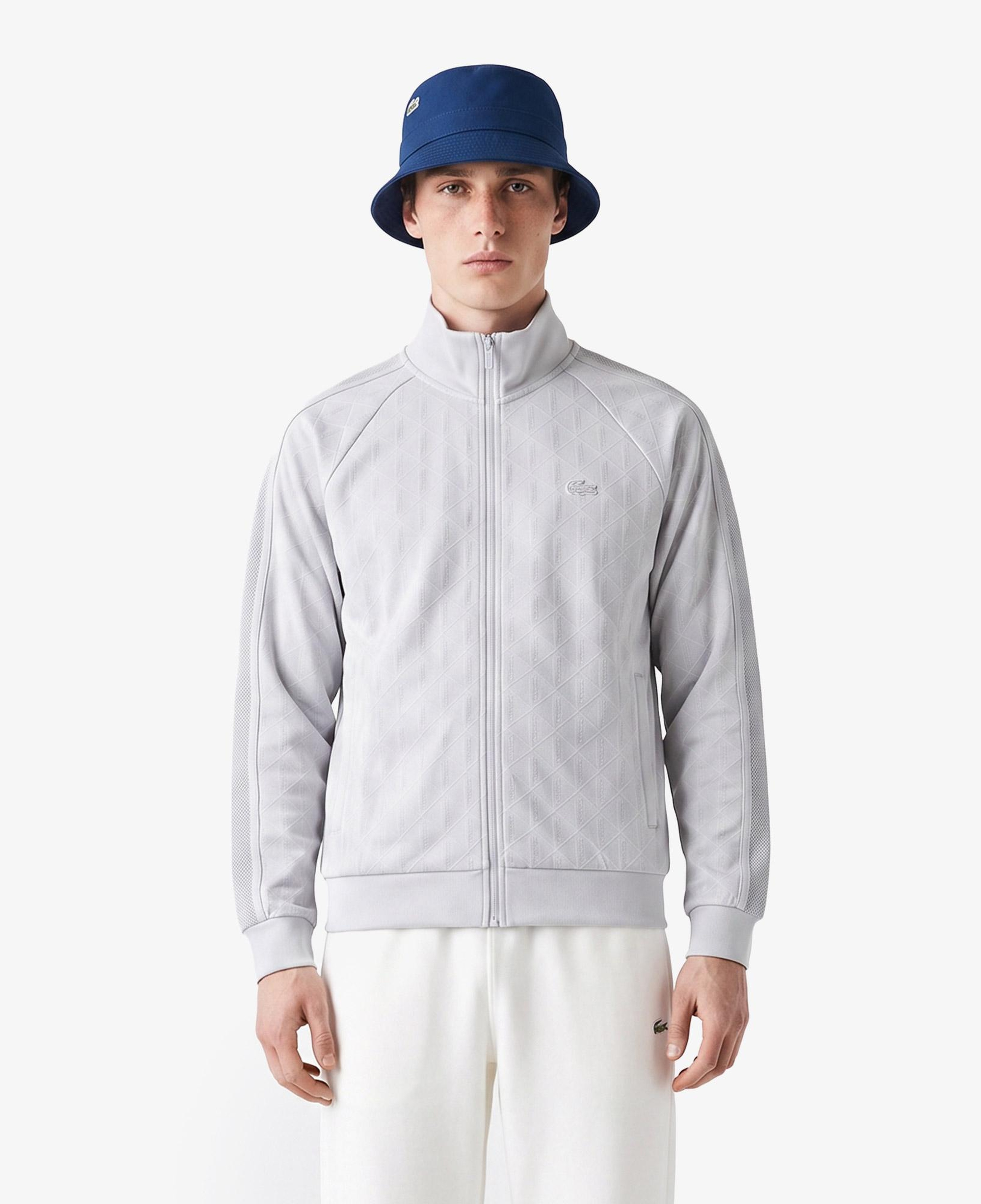 Erkek Regular Fit Fermuarlı Monogram Gri Sweatshirt