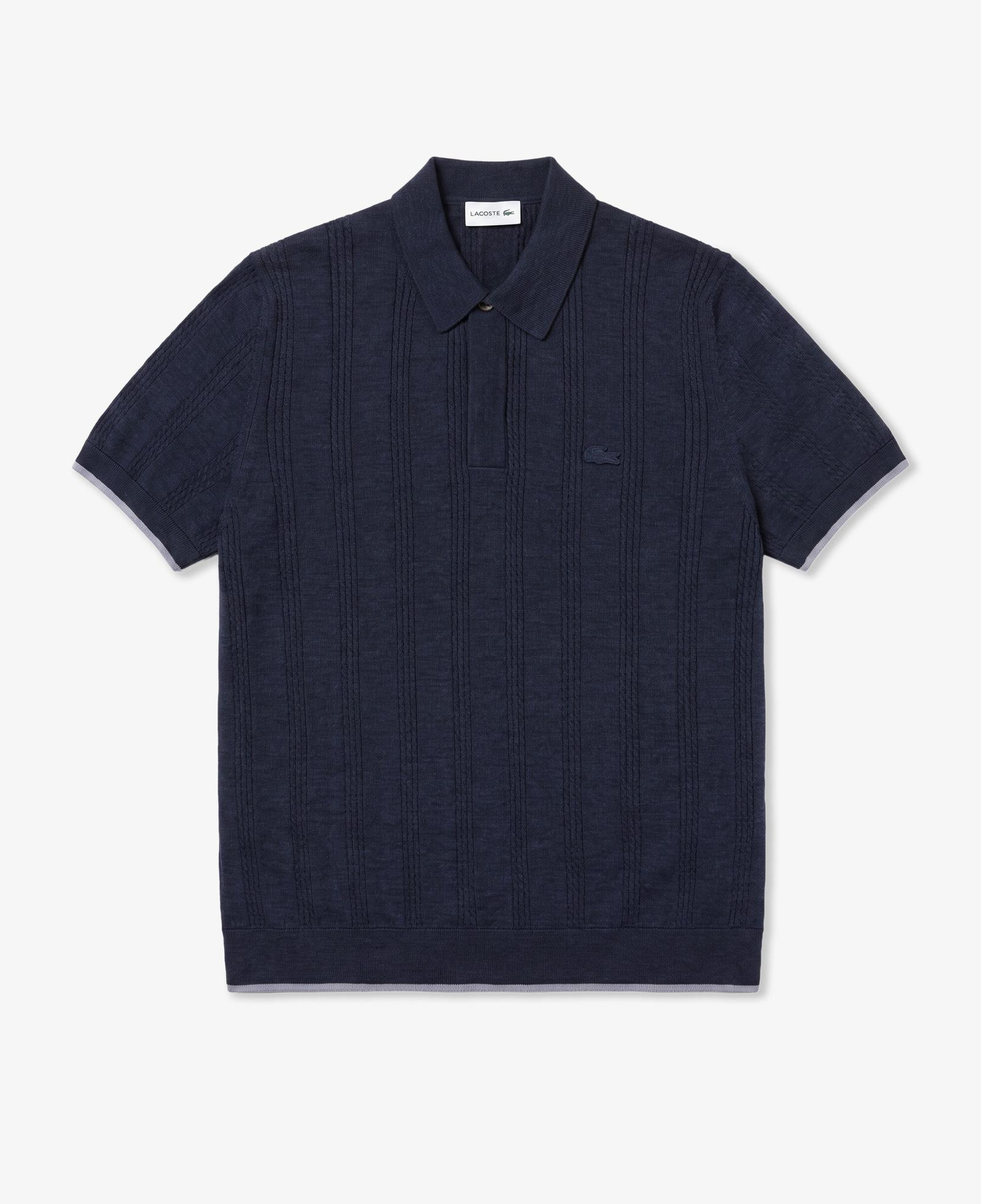 Erkek Regular Fit Kısa Kollu Polo Yaka Desenli Lacivert Triko