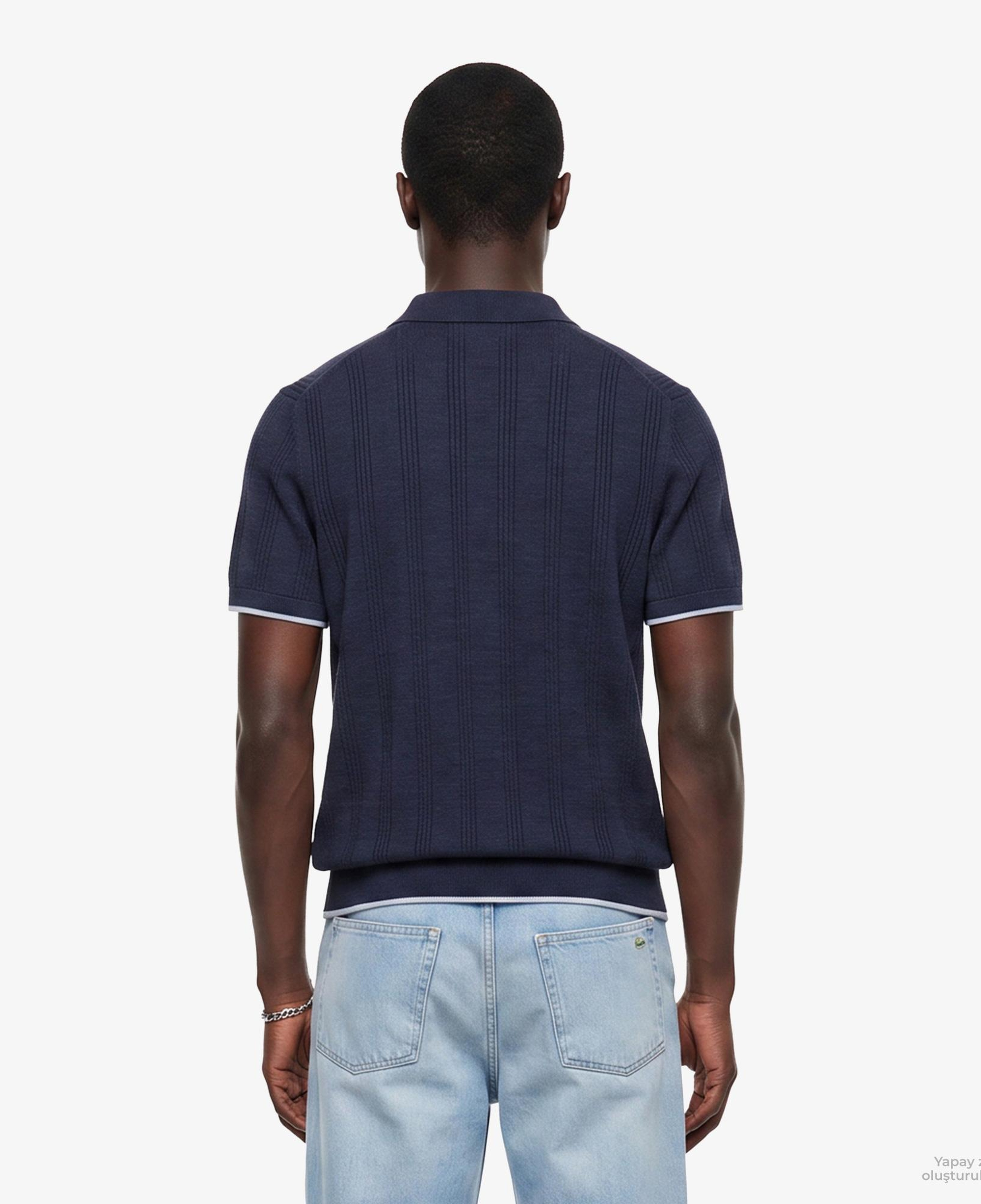 Erkek Regular Fit Kısa Kollu Polo Yaka Desenli Lacivert Triko