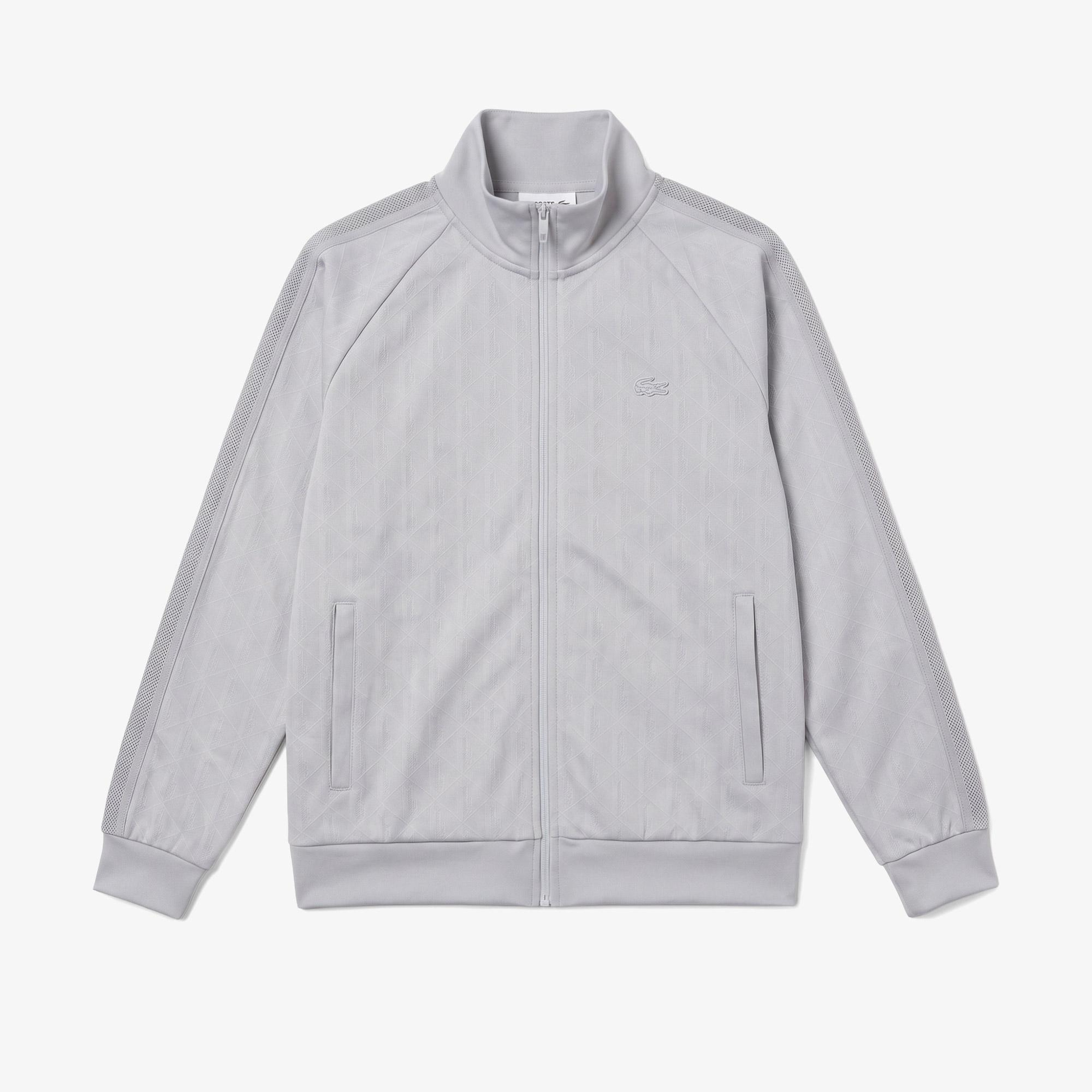 Erkek Regular Fit Fermuarlı Monogram Gri Sweatshirt