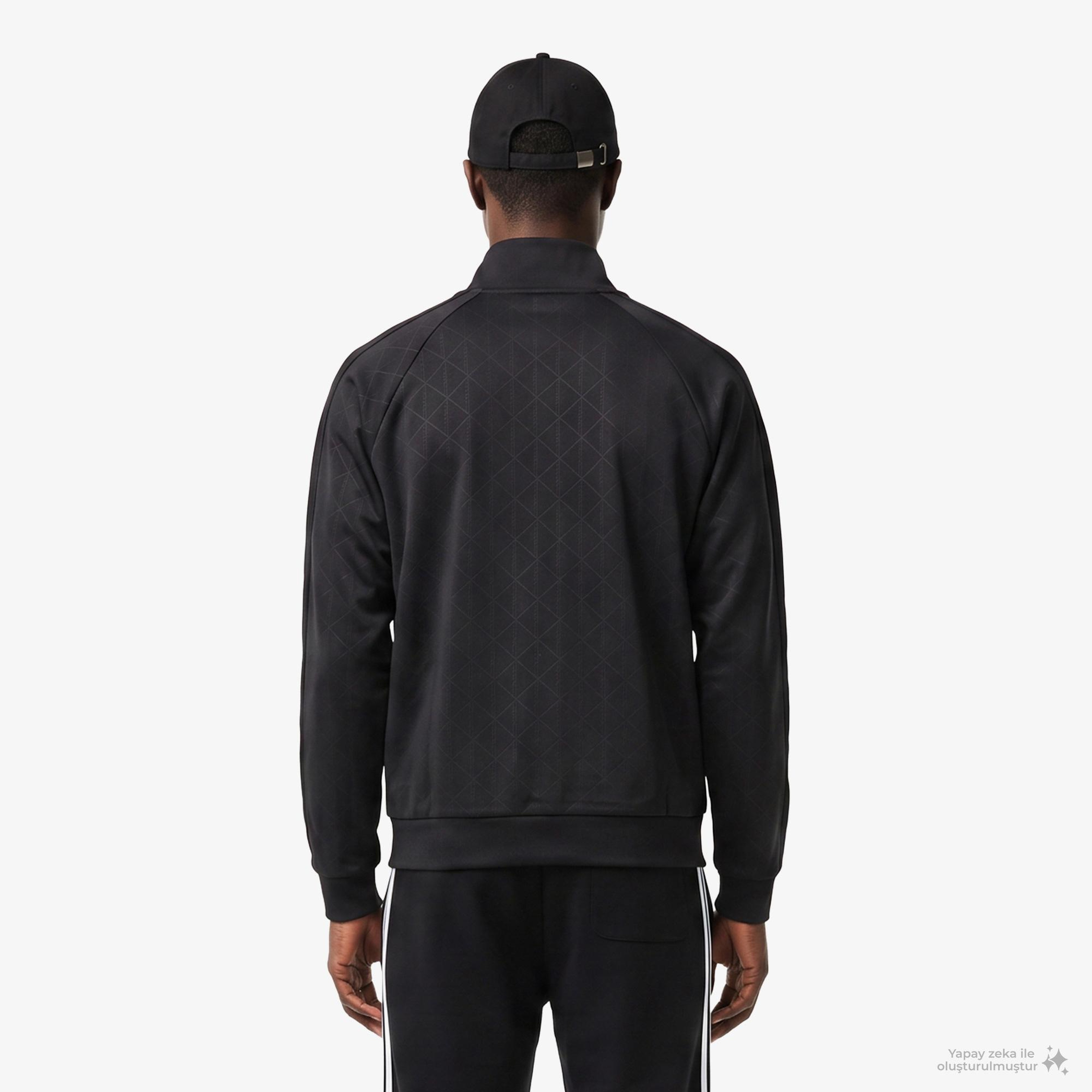 Erkek Regular Fit Fermuarlı Monogram Siyah Sweatshirt