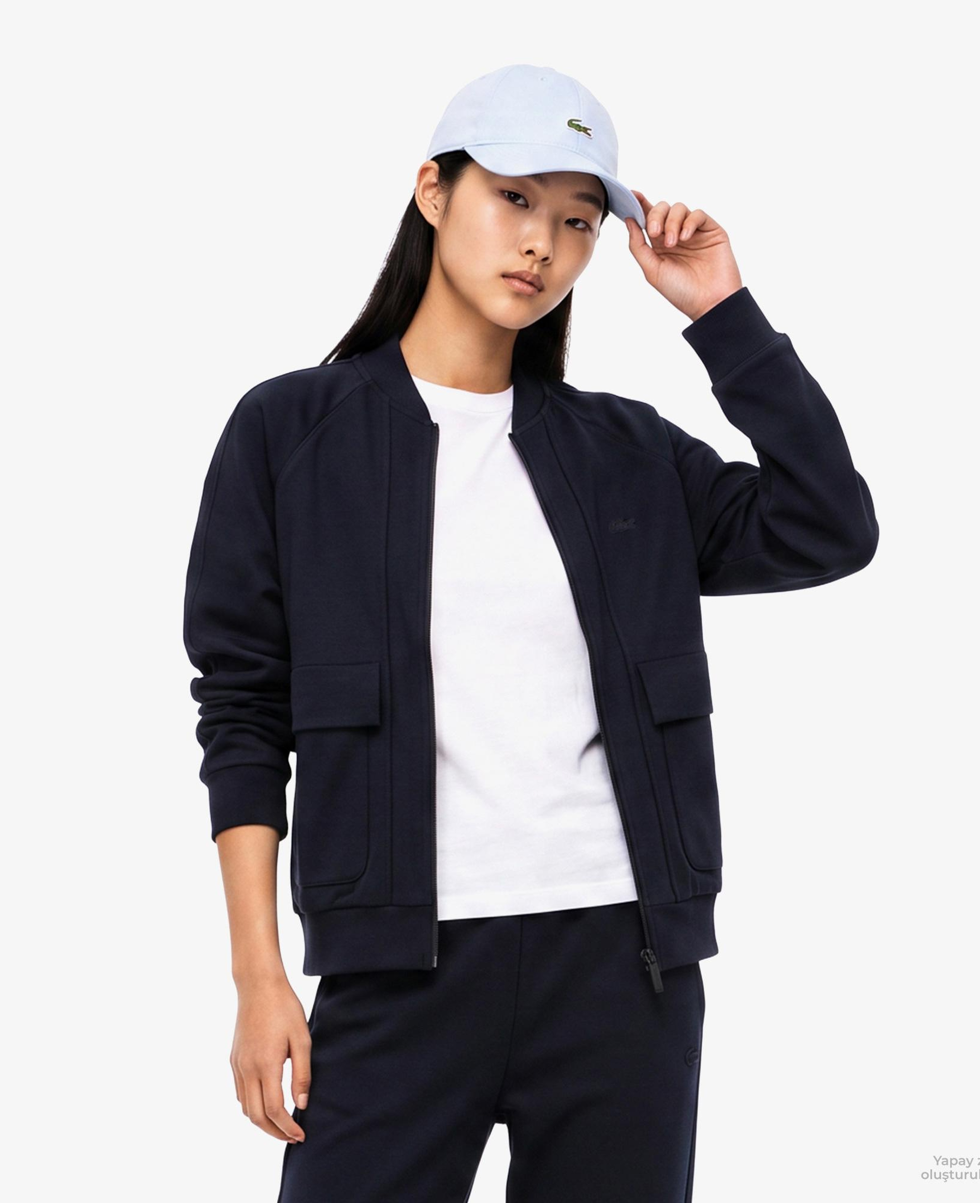 Kadın Regular Fit Fermuarlı Lacivert Sweatshirt