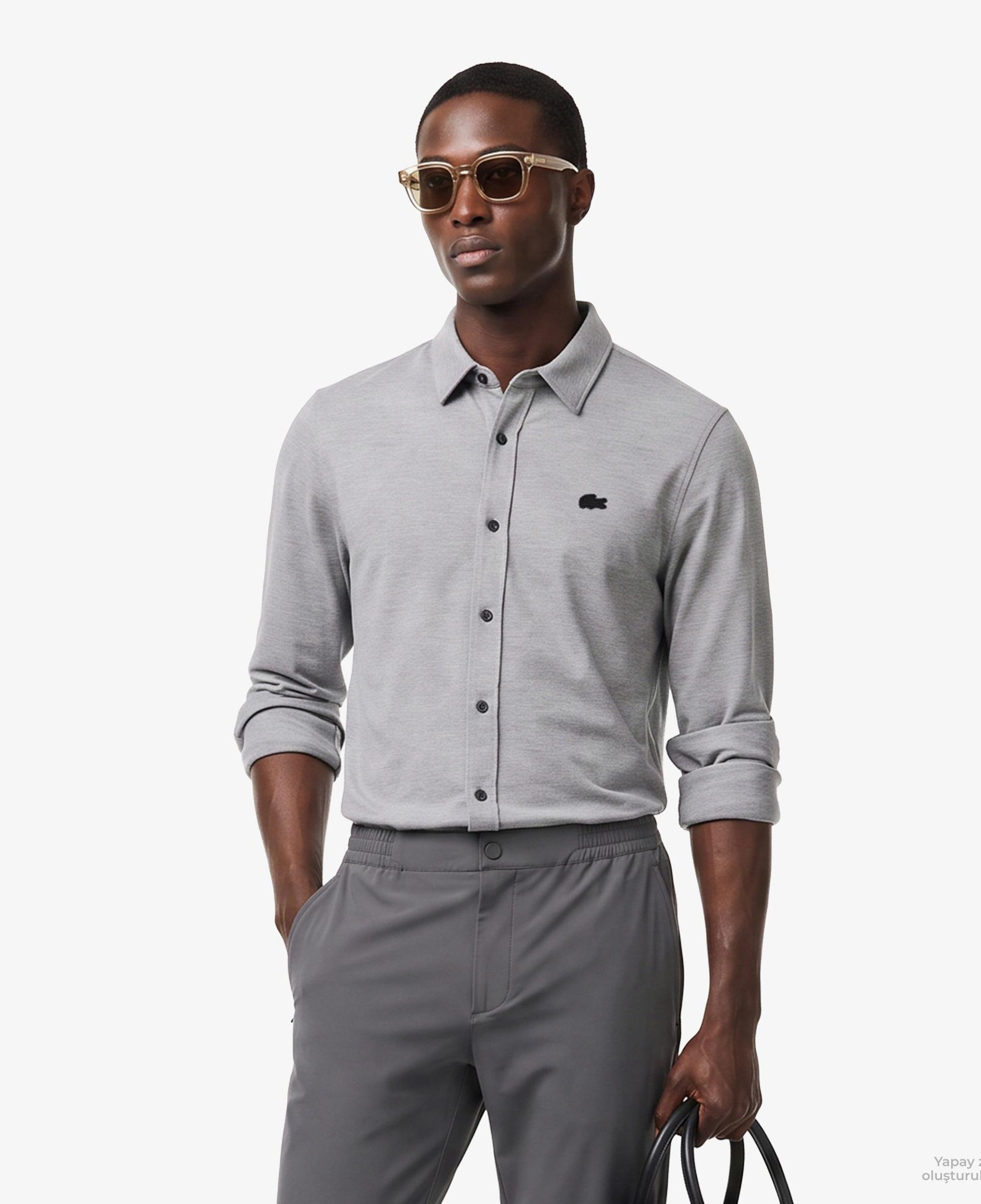 Erkek Slim Fit Gri Gömlek