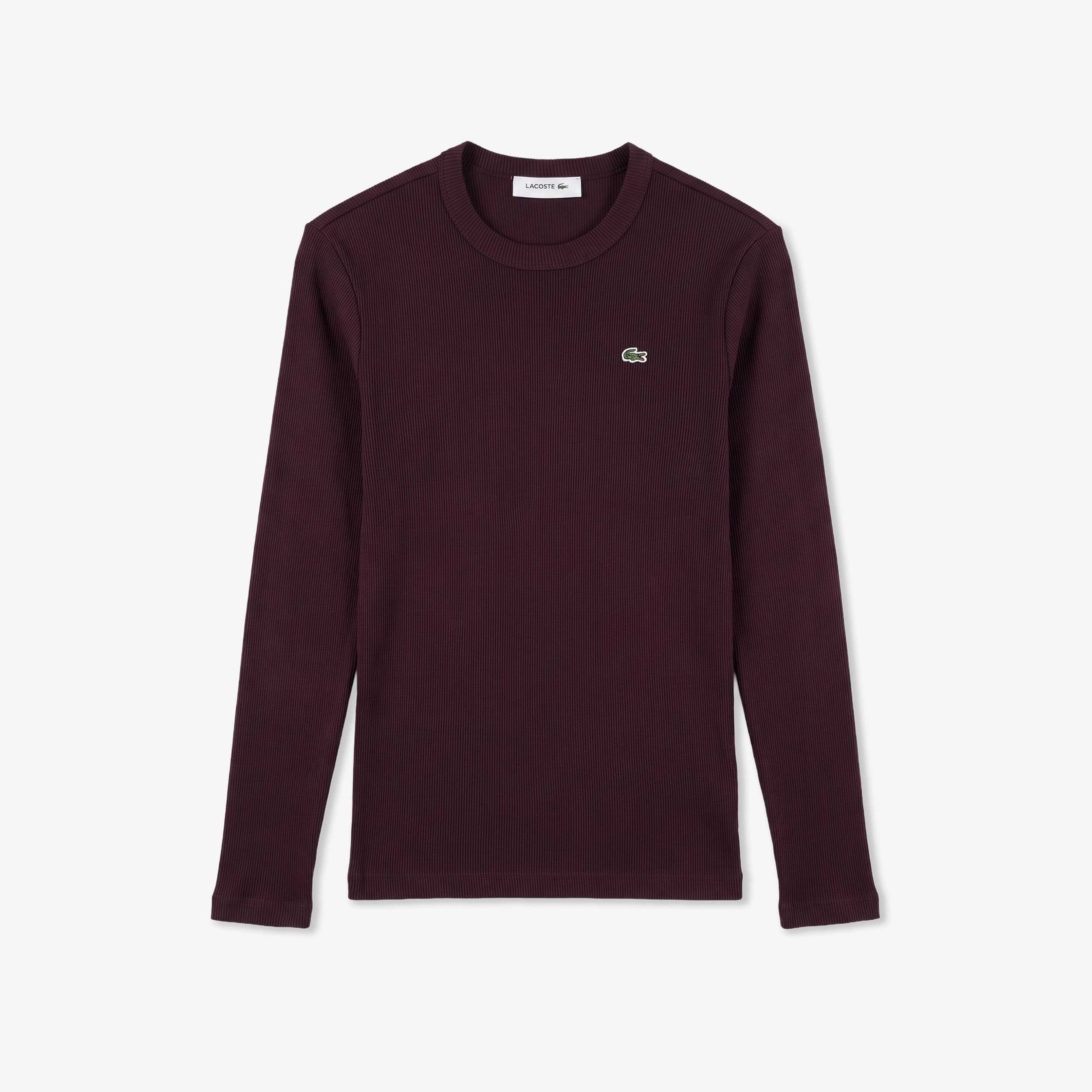 Kadın Slim Fit Uzun Kollu Bisiklet Yaka Bordo T-Shirt