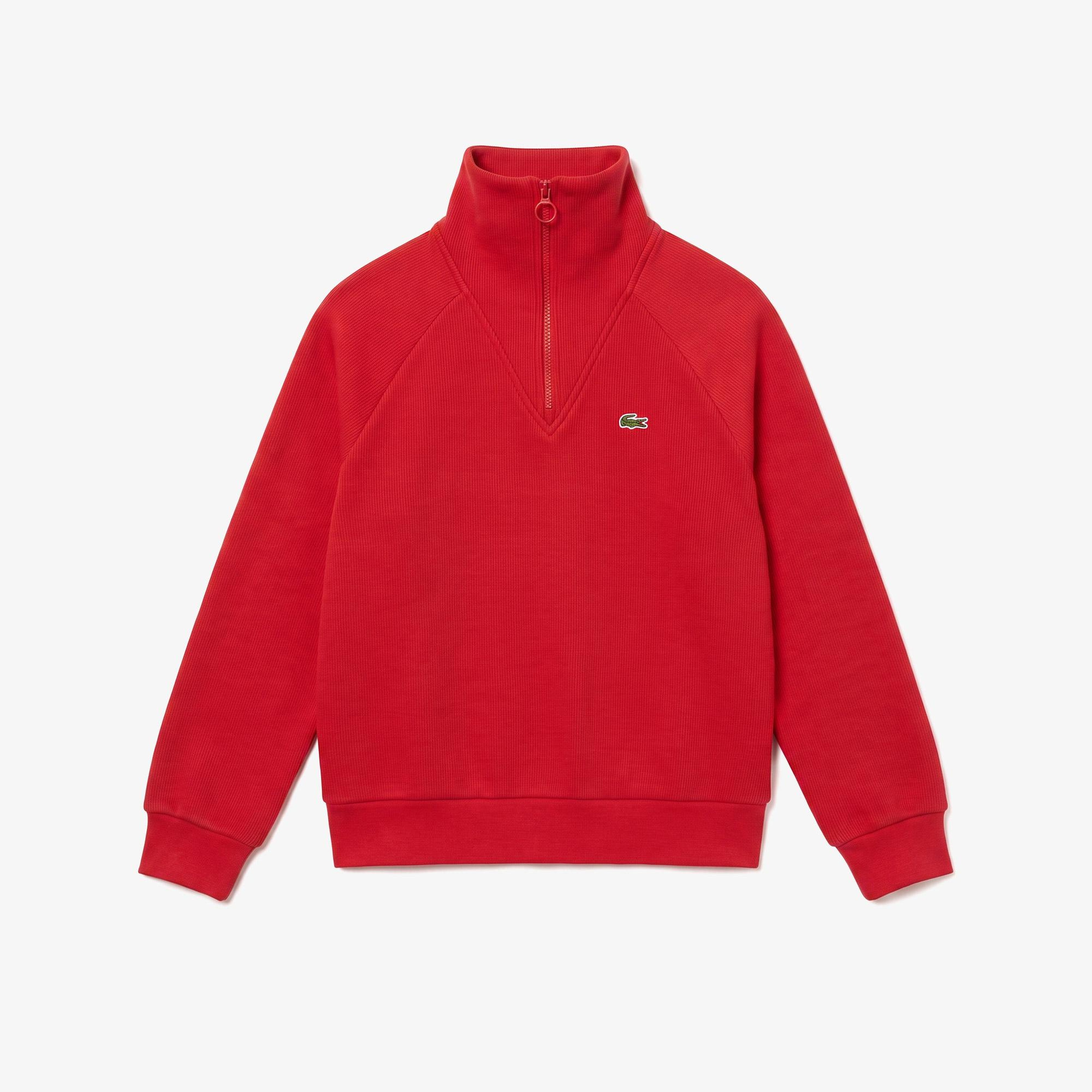 Kadın Regular Fit Yarım Fermuarlı Kırmızı Sweatshirt