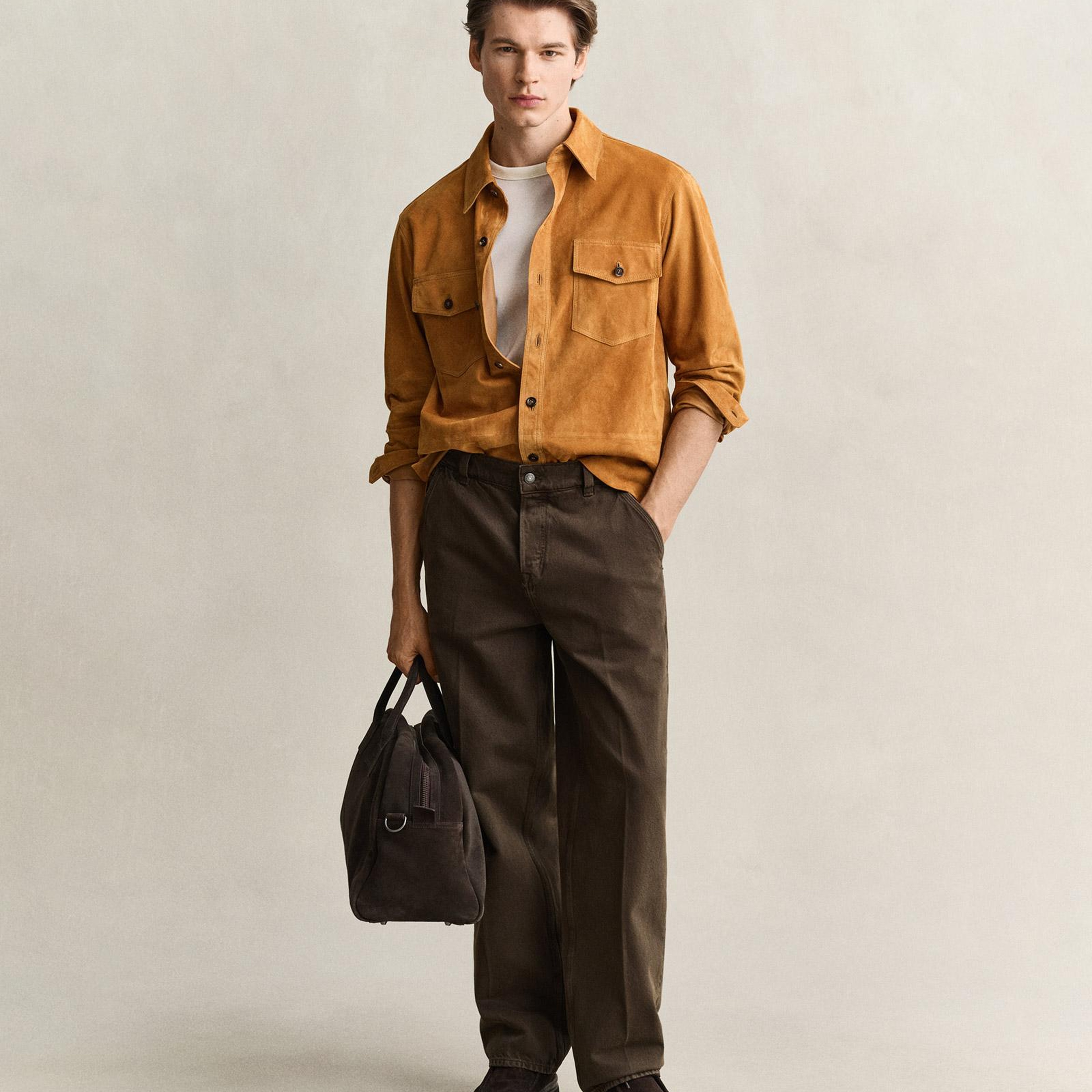 GANT Erkek Bej Relaxed Fit Süet Gömlek