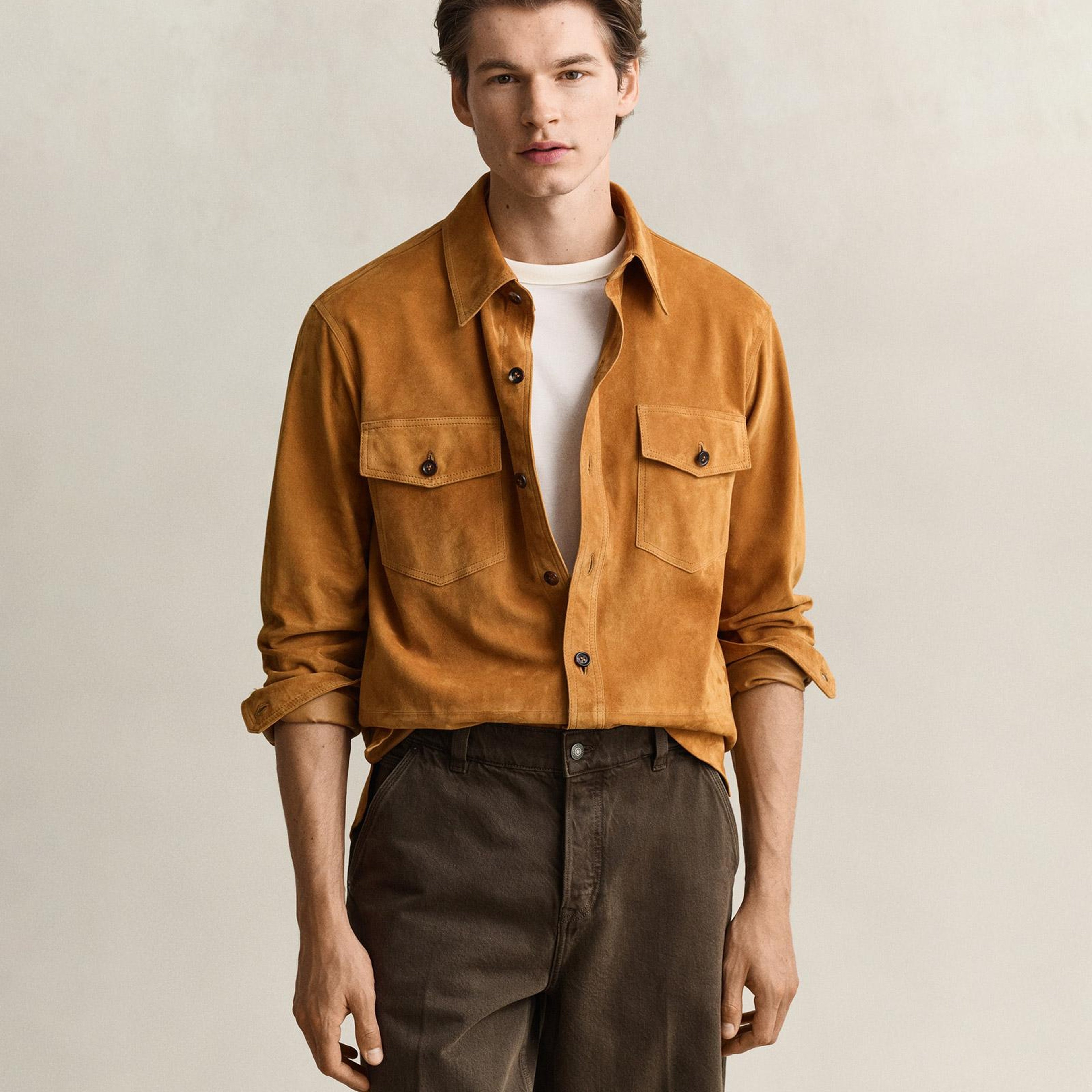 GANT Erkek Bej Relaxed Fit Süet Gömlek