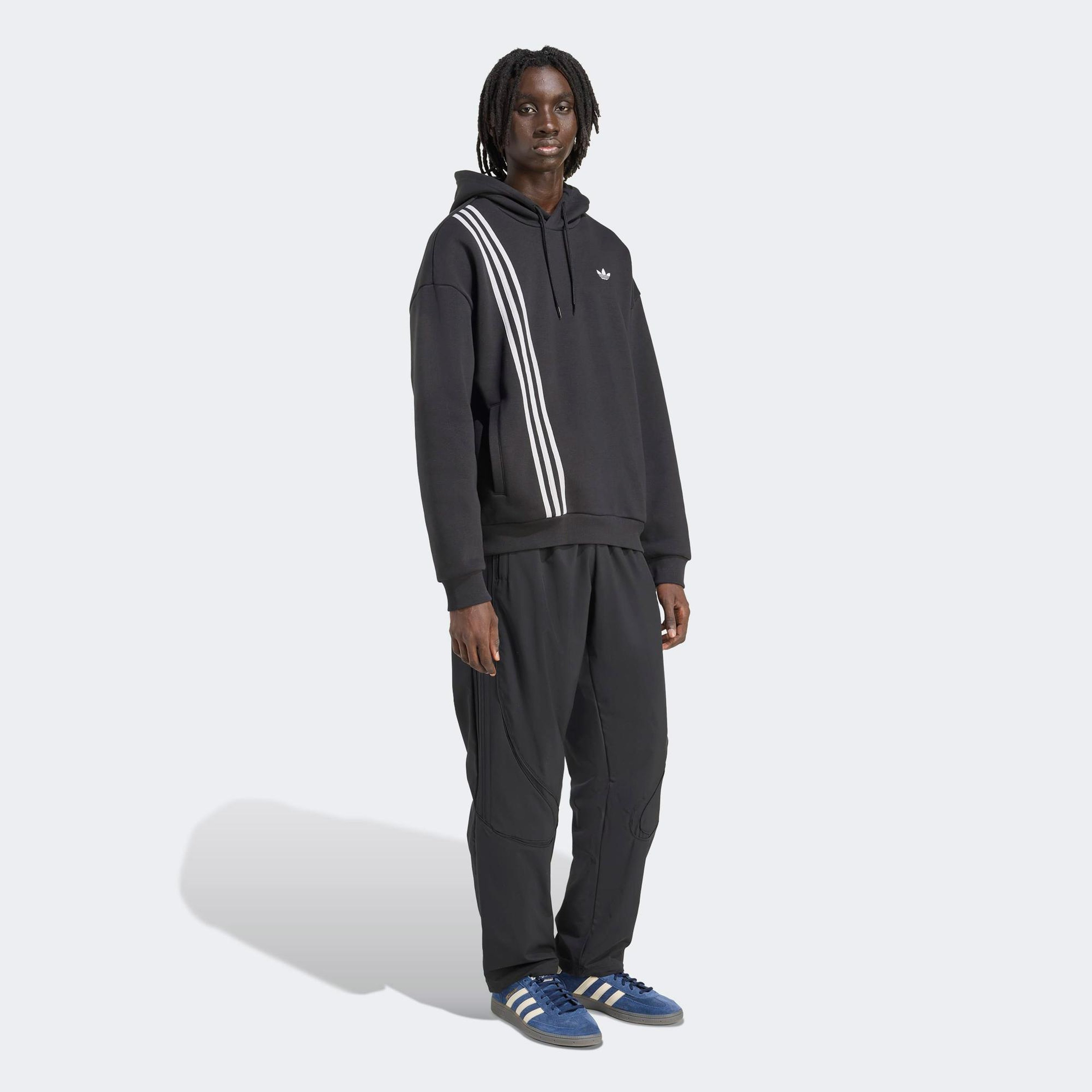 adidas Çizgili Kapüşonlu Siyah Sweatshirt
