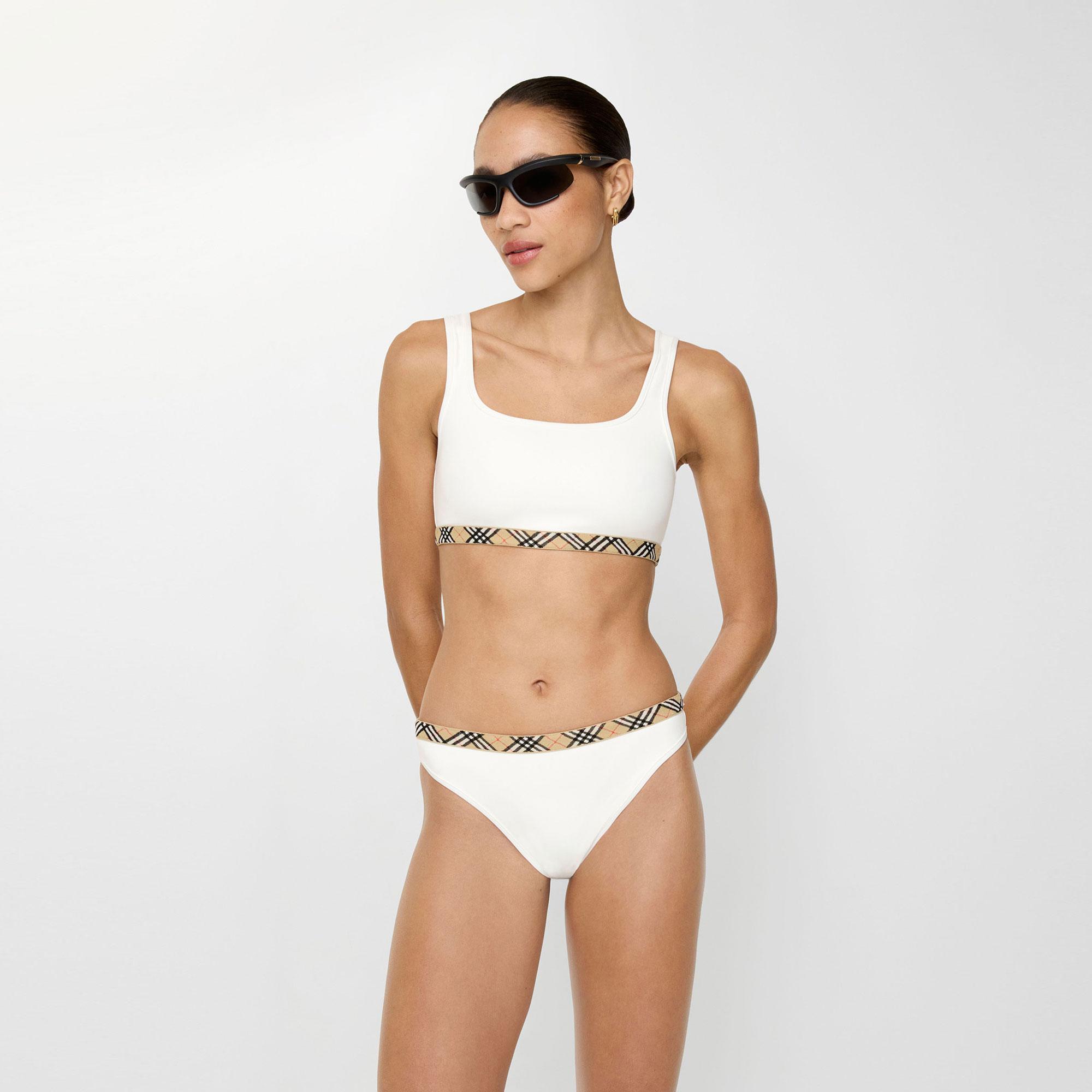 Burberry Check Trim Kadın Beyaz Bikini Üstü