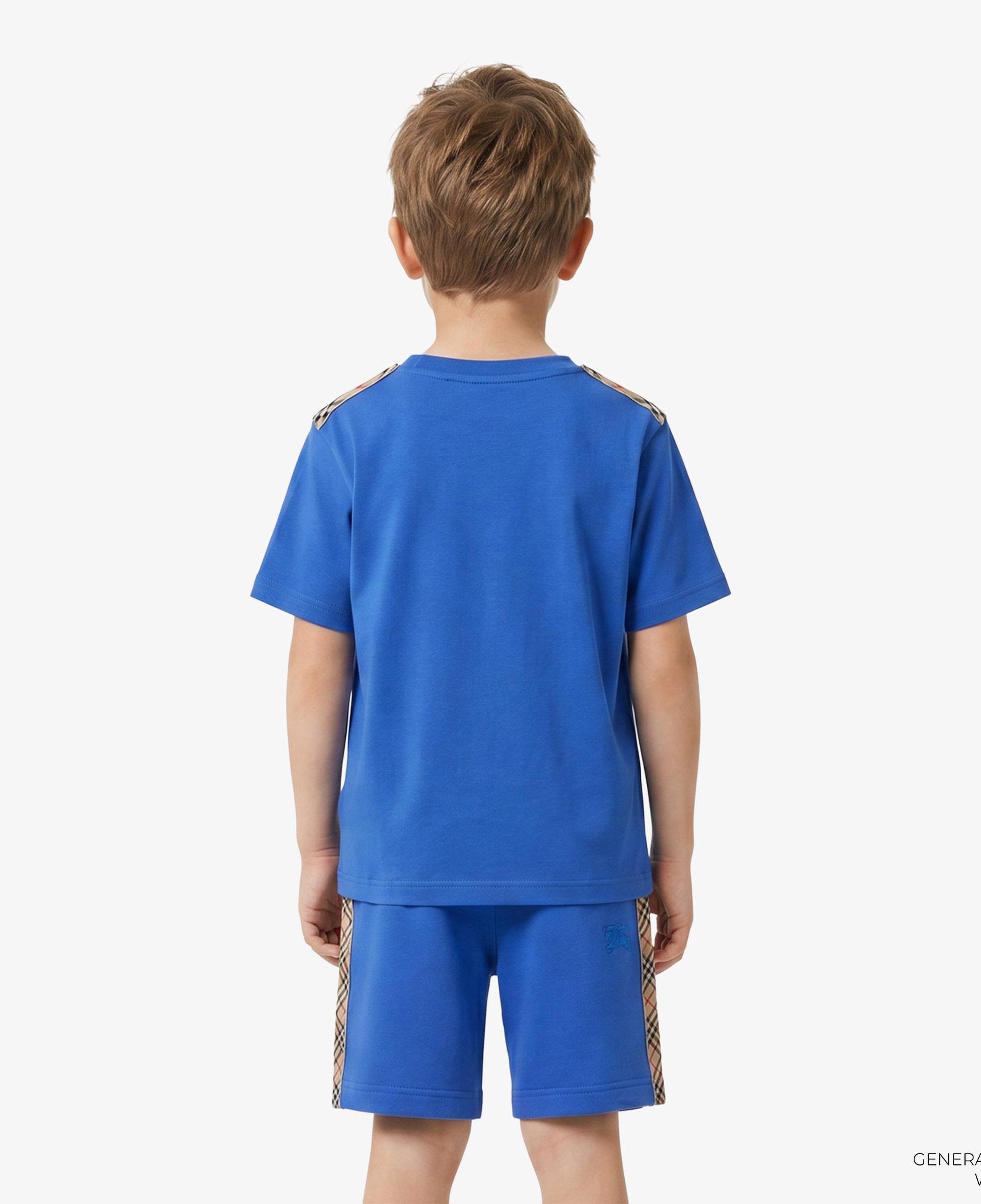 Burberry Check Trim Cotton Çocuk Mavi T-Shirt