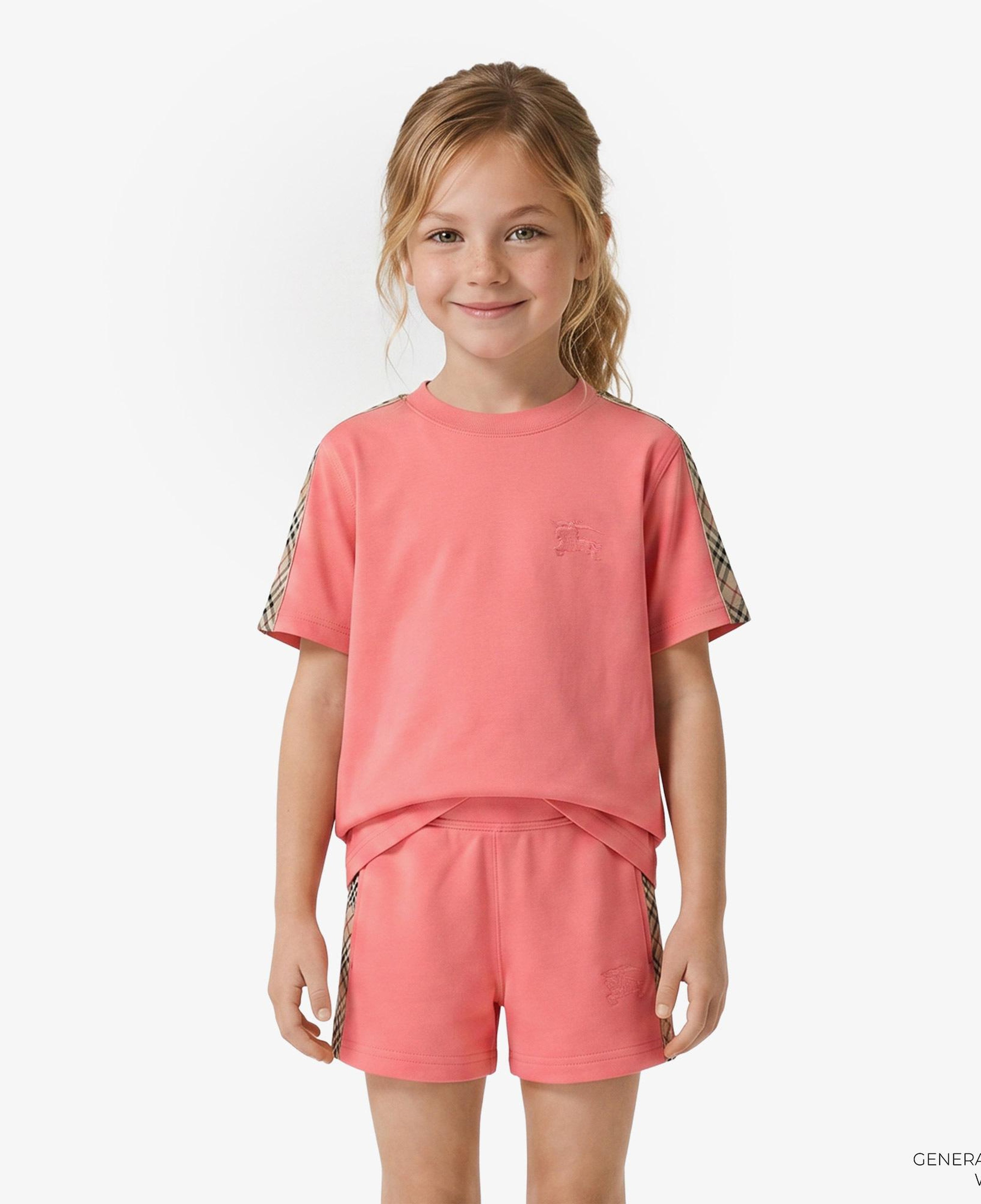 Burberry Check Trim Cotton Çocuk Pembe T-Shirt