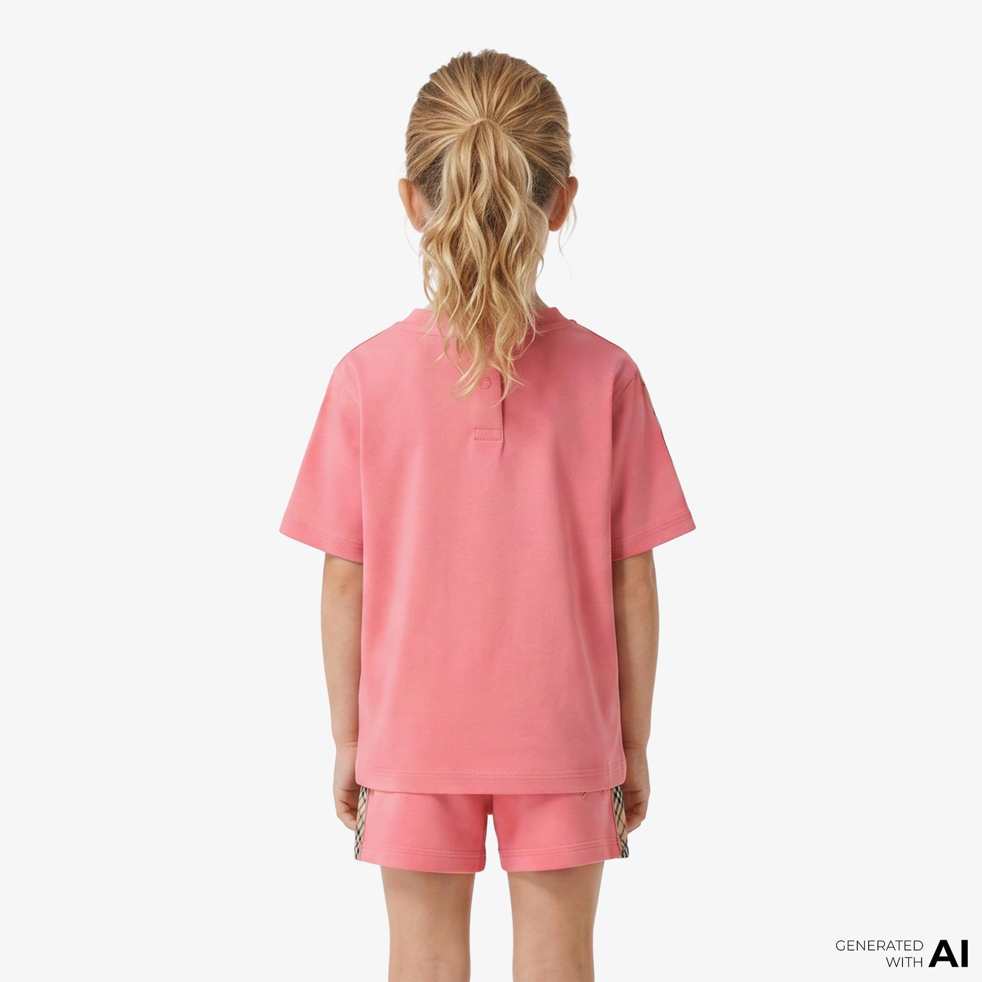 Burberry Check Trim Cotton Çocuk Pembe T-Shirt