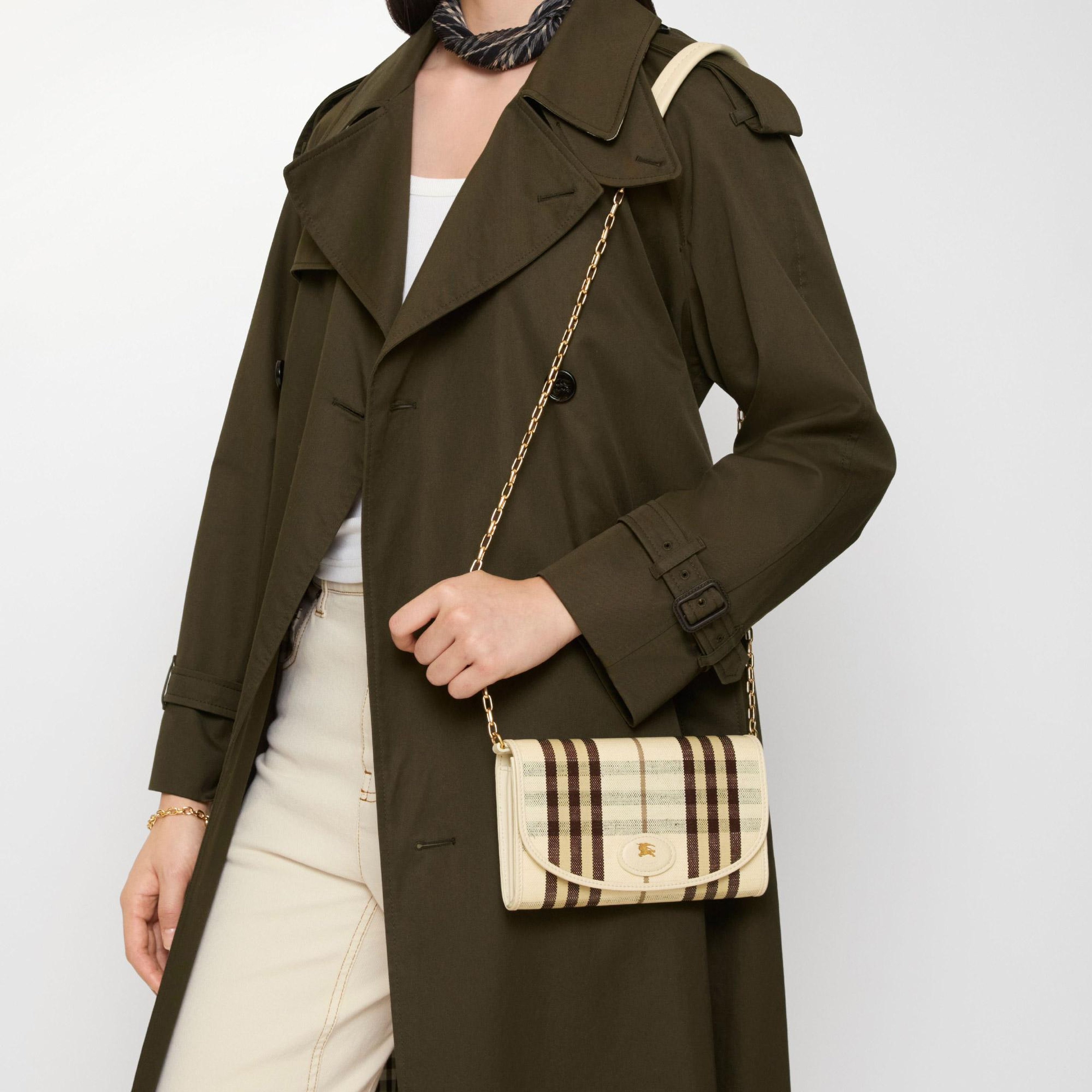 Burberry Highlands Chain Strap Kadın Bej Keten Cüzdan