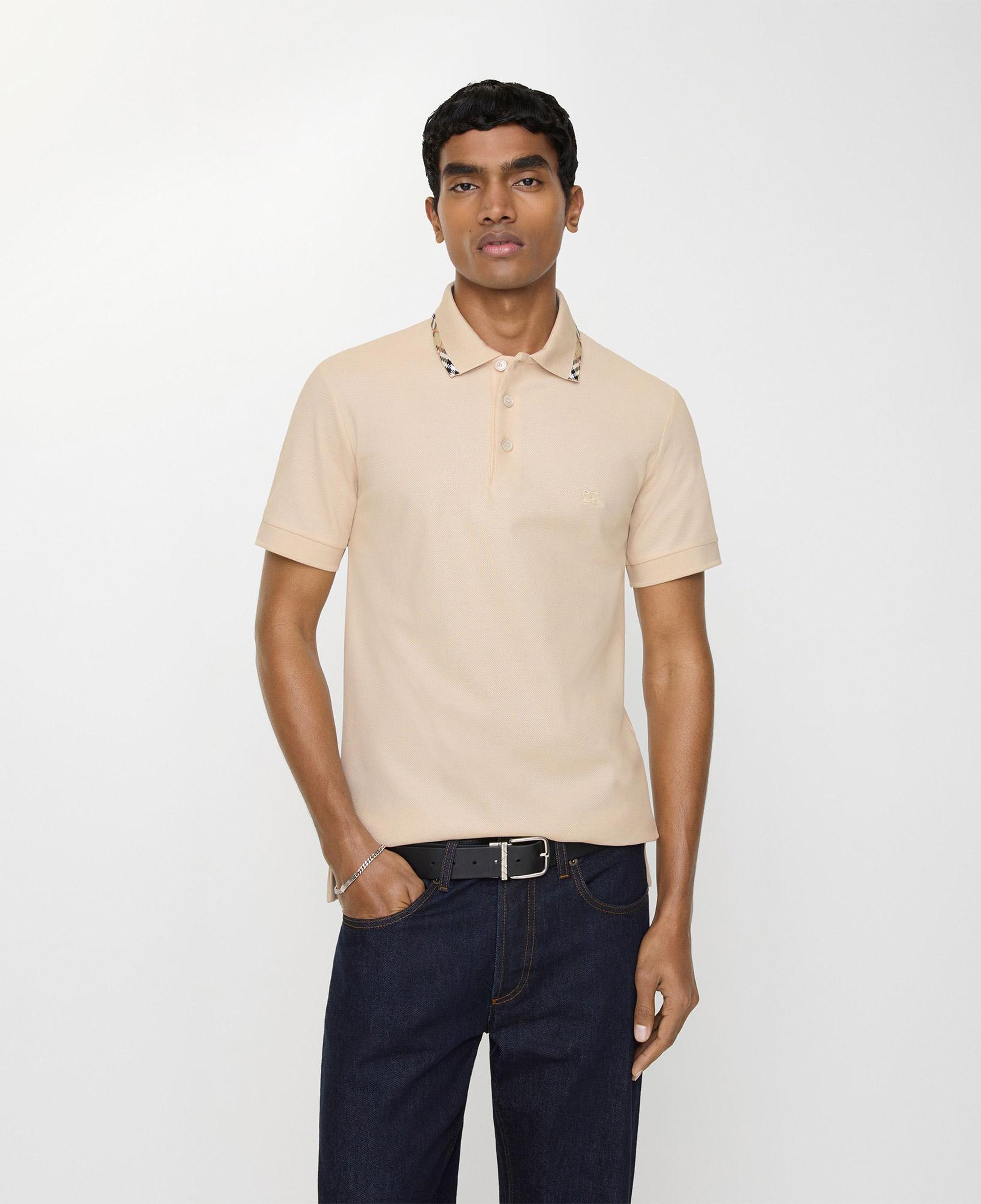 Burberry Check Trim Cotton Erkek Krem Polo