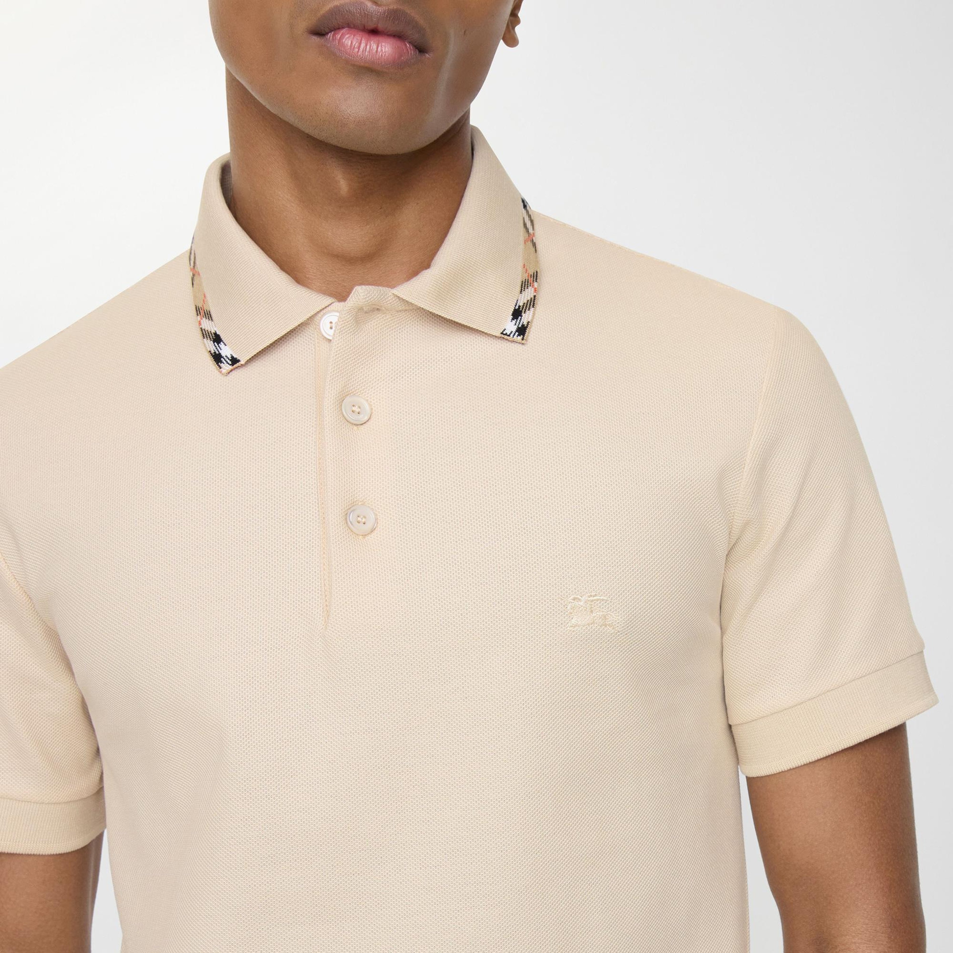 Burberry Check Trim Cotton Erkek Krem Polo