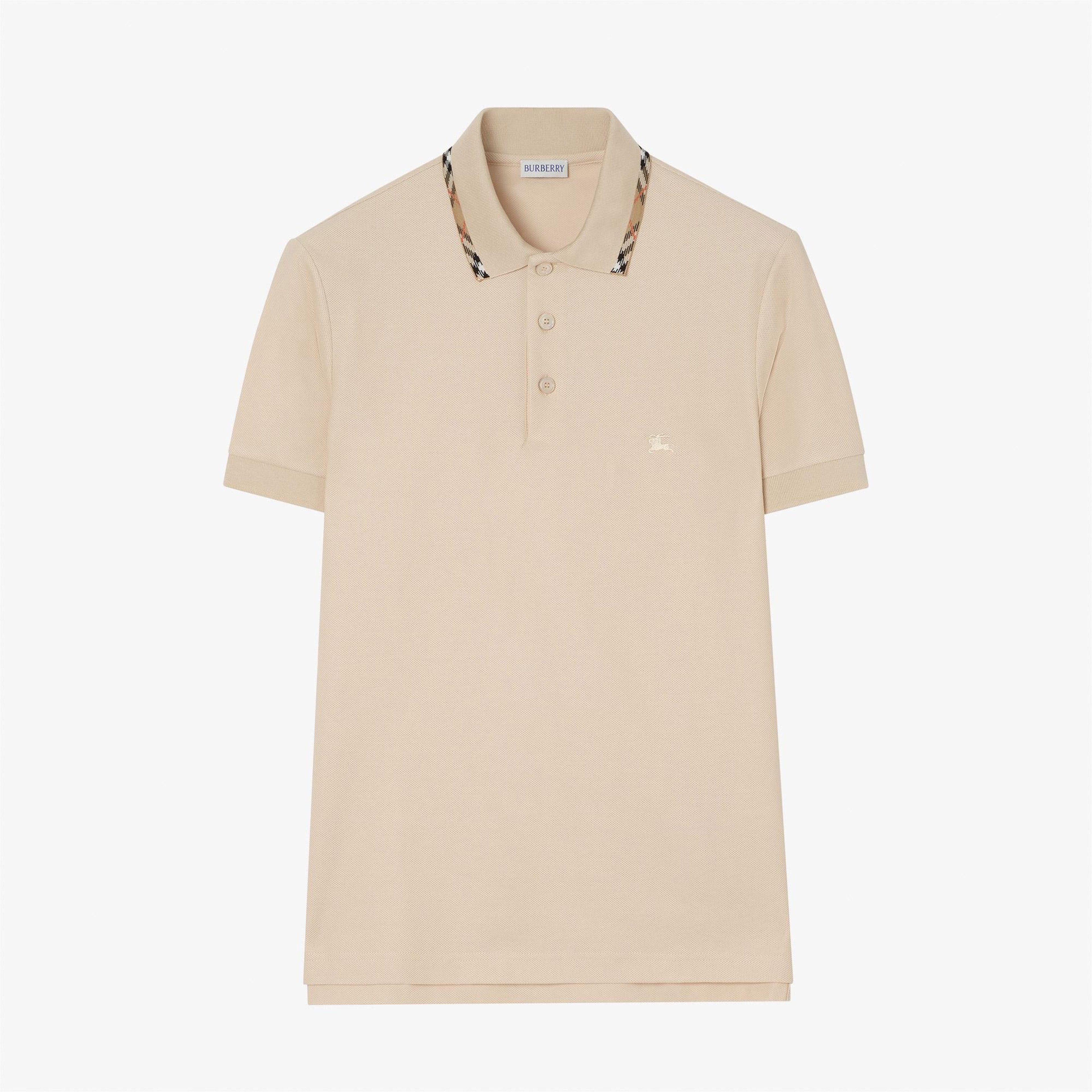 Burberry Check Trim Cotton Erkek Krem Polo