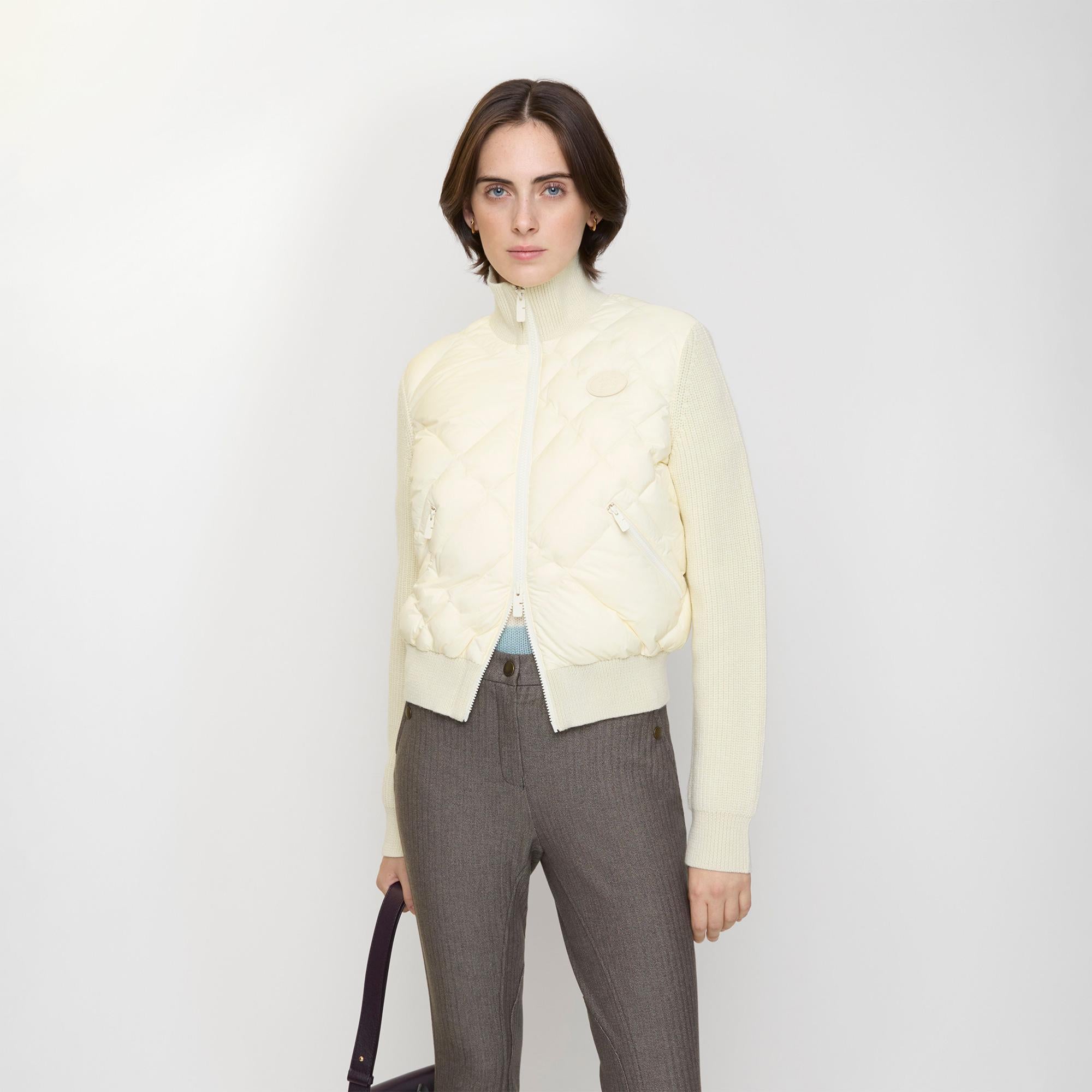 Burberry Check-Stitch Nylon And Wool Kadın Beyaz Ceket