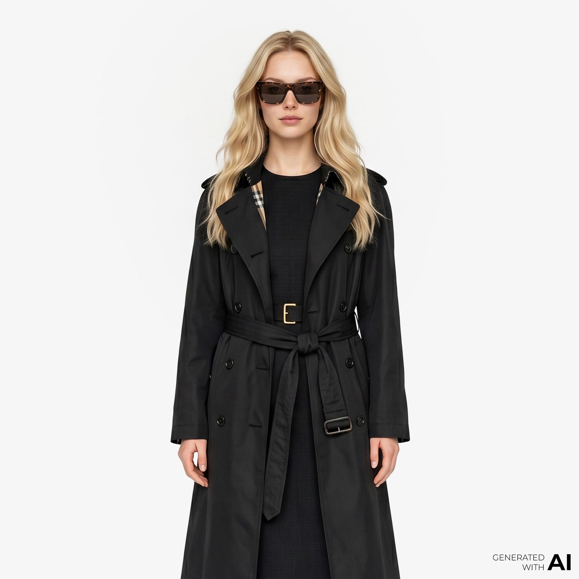 Burberry Long Nylon Hooded Car Kadın Siyah Trençkot
