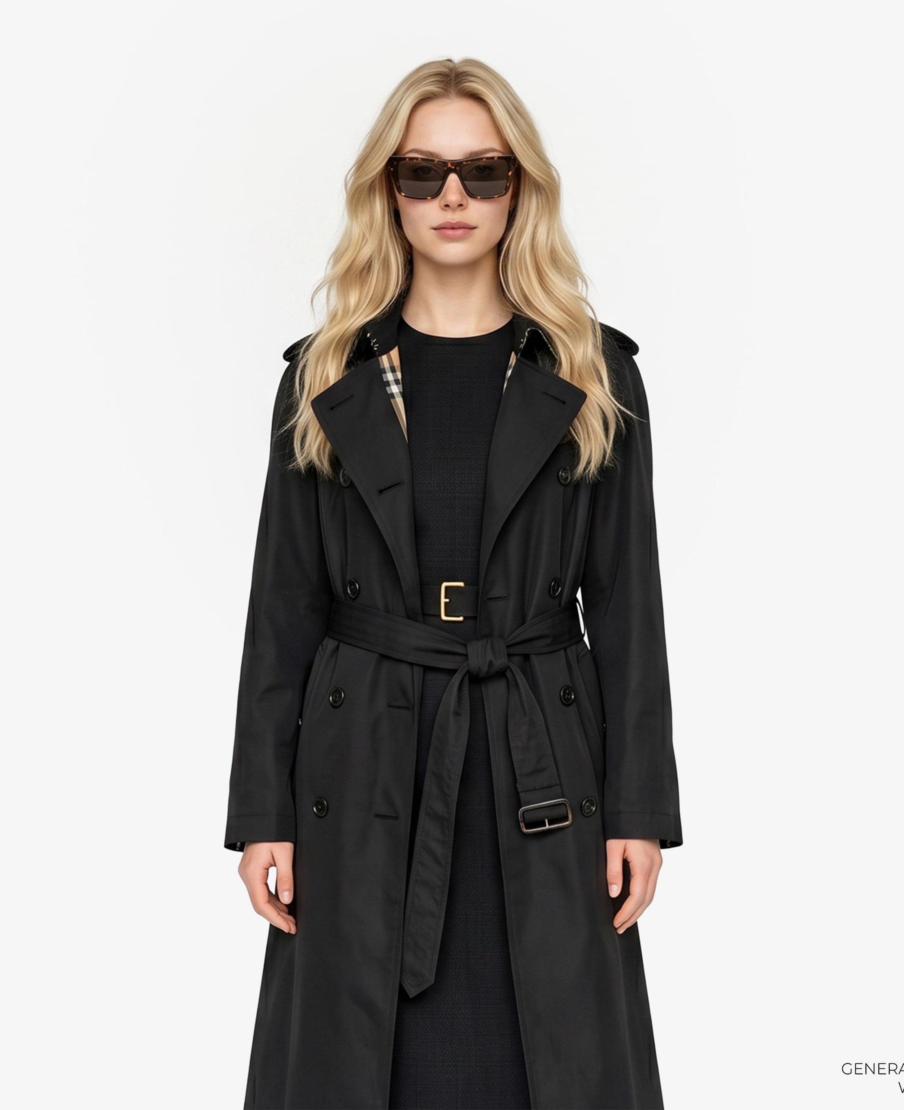 Burberry Long Nylon Hooded Car Kadın Siyah Trençkot