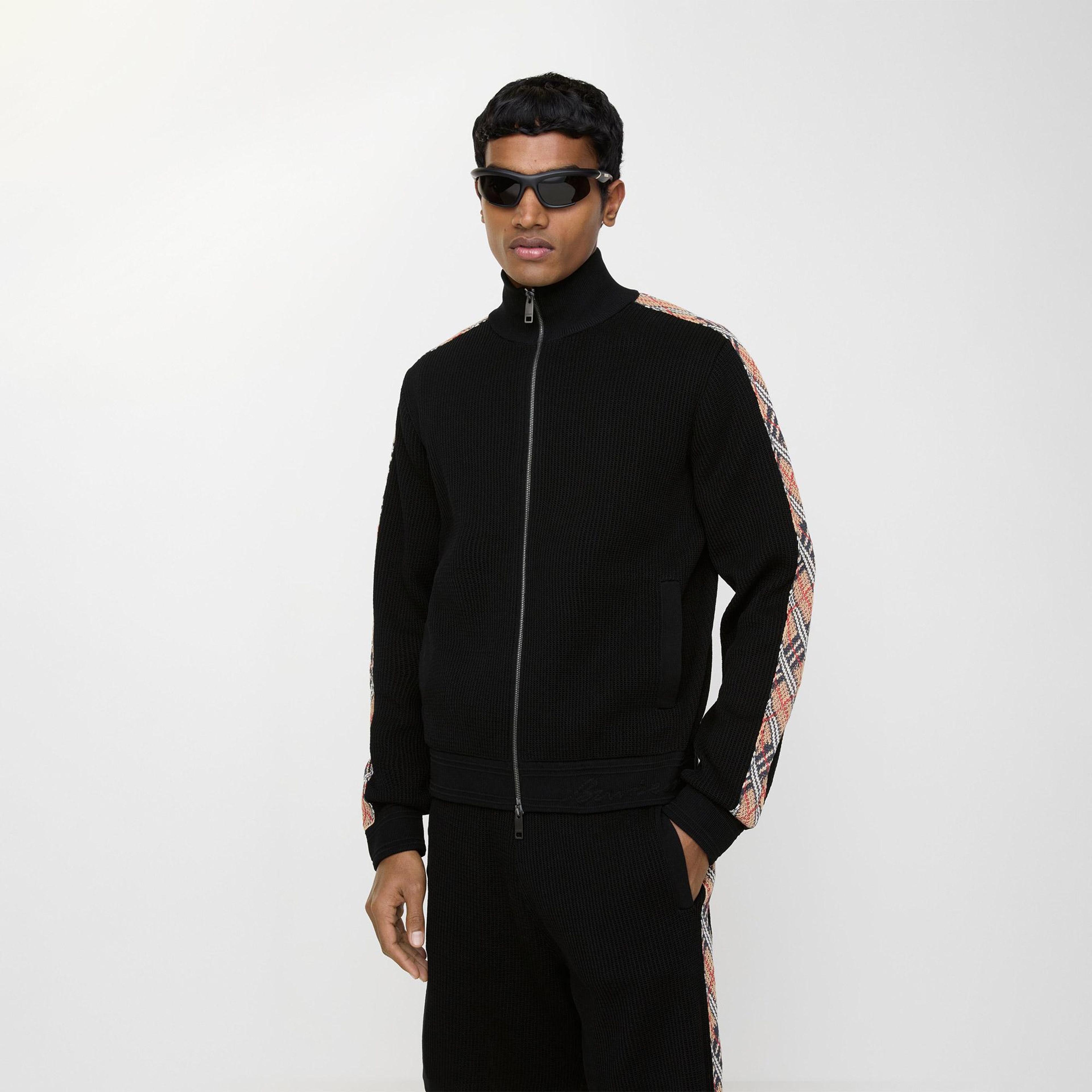 Burberry Check Trim Cotton Track Erkek Siyah Hırka