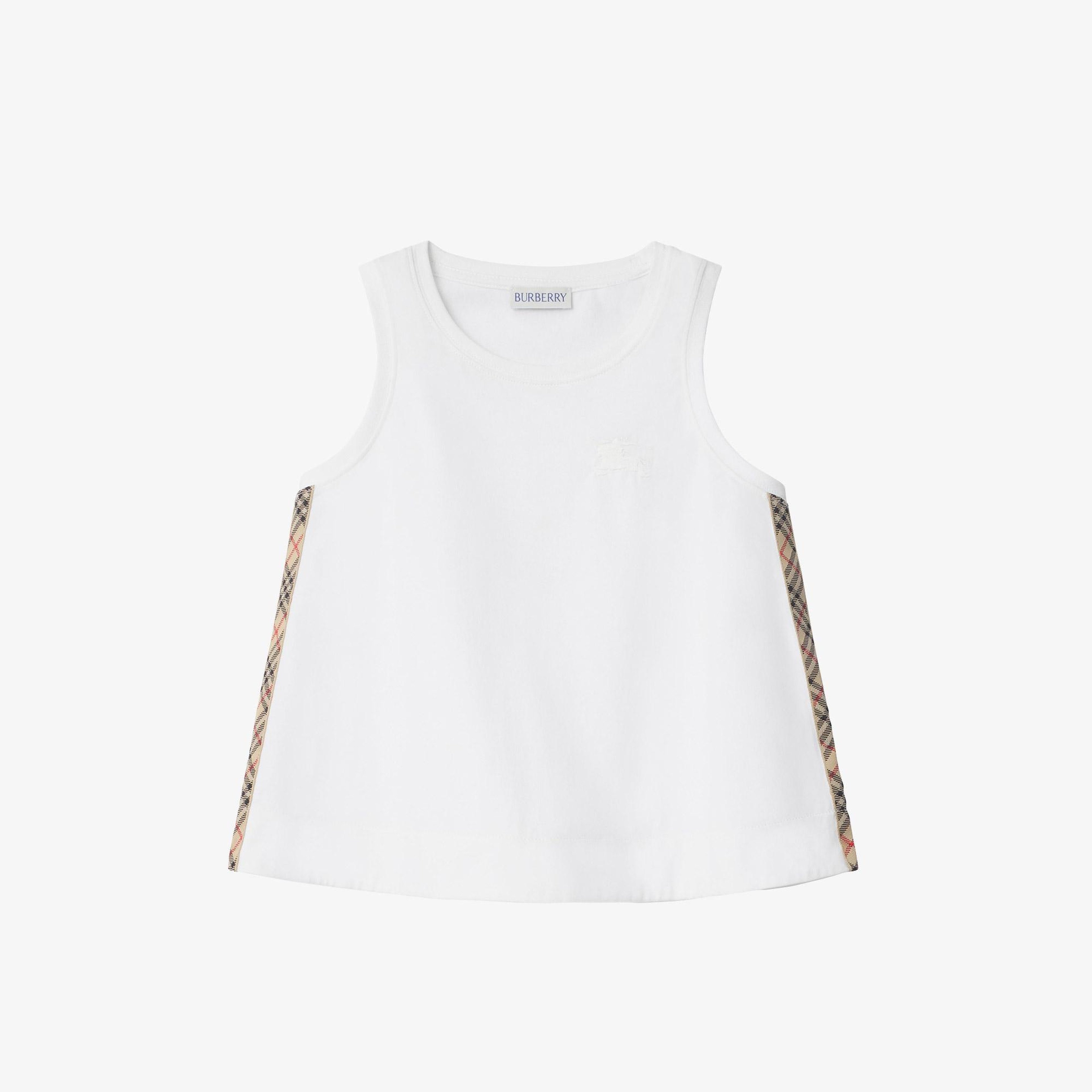 Burberry Check Trim Cotton Çocuk Beyaz T-Shirt