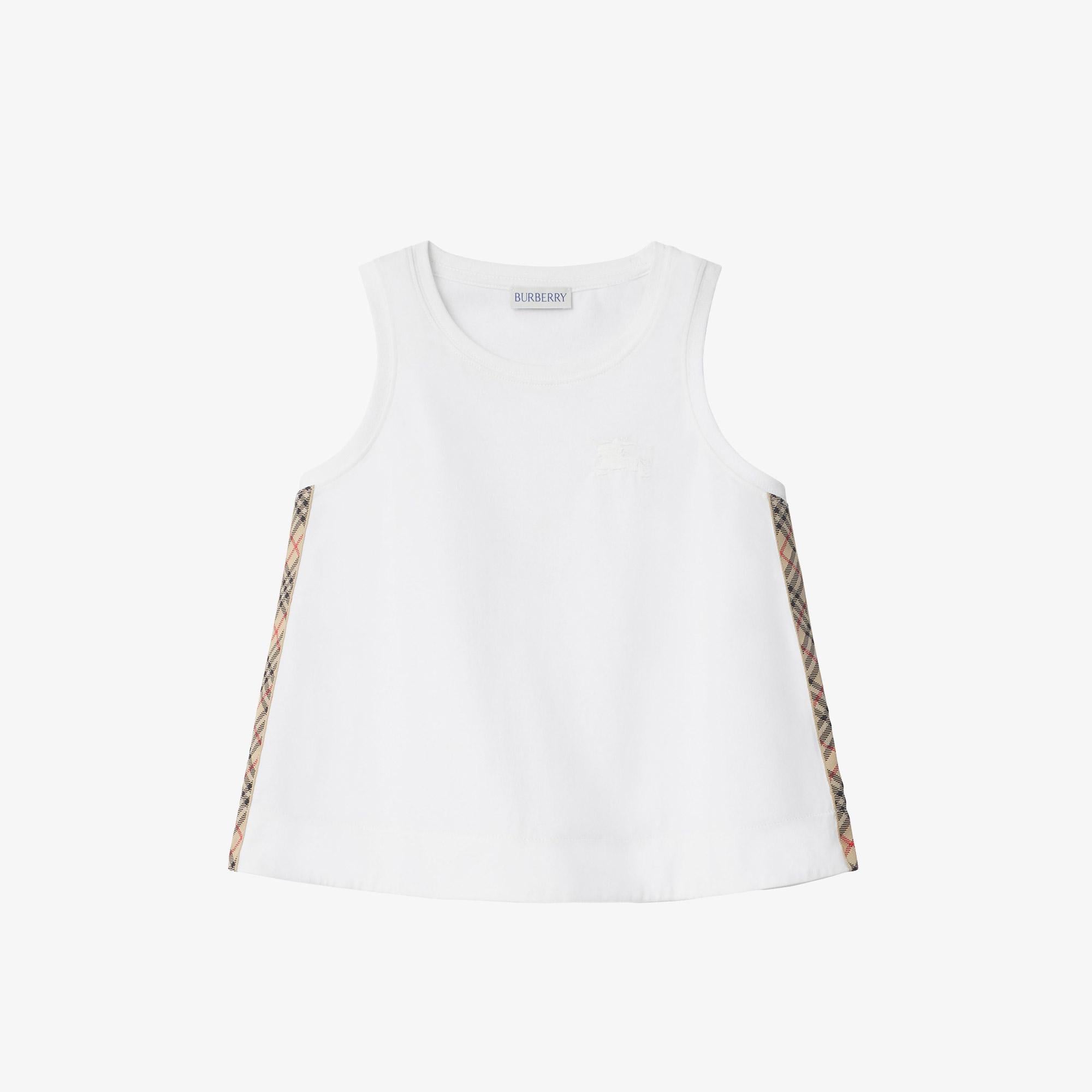 Burberry Check Trim Cotton Çocuk Beyaz T-Shirt