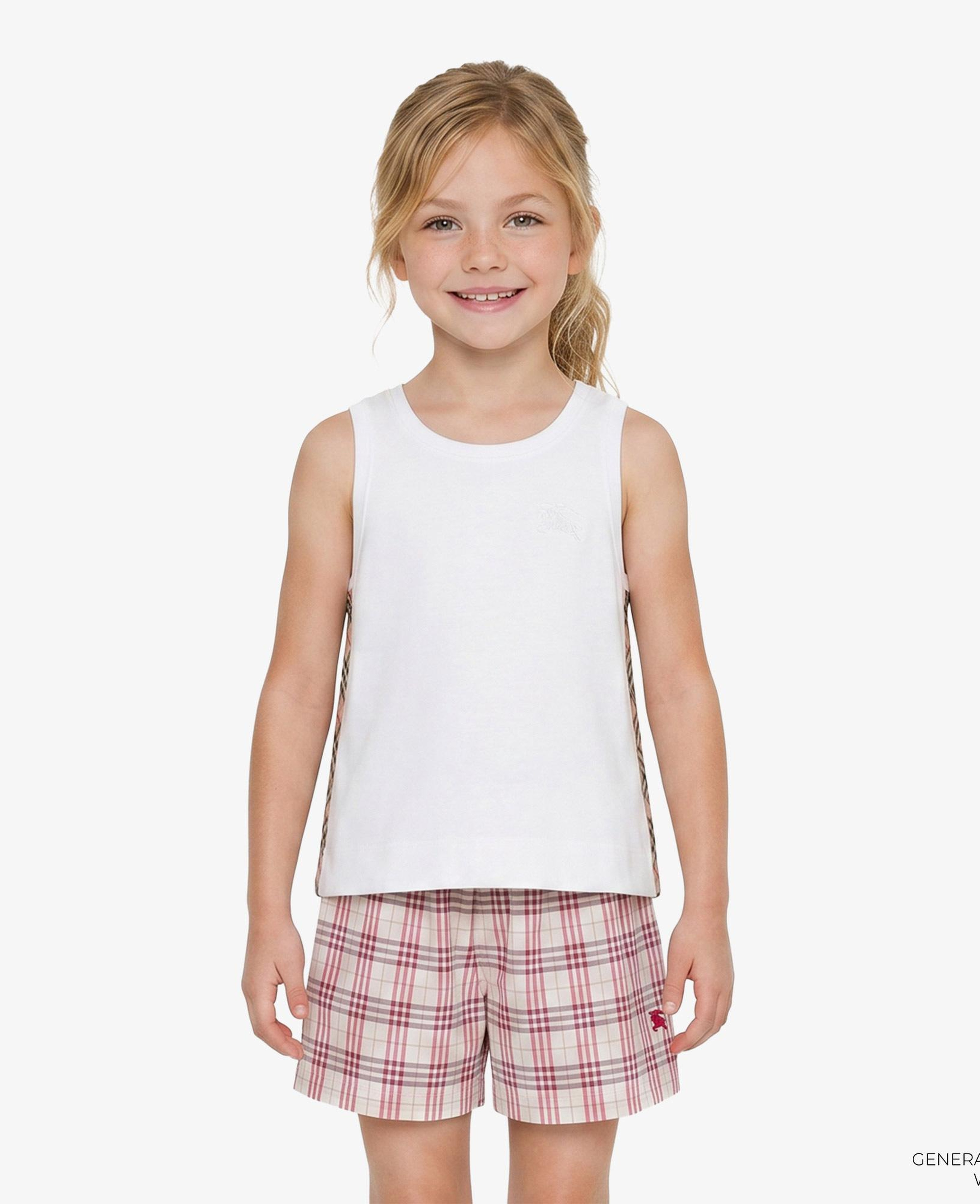 Burberry Check Trim Cotton Çocuk Beyaz T-Shirt